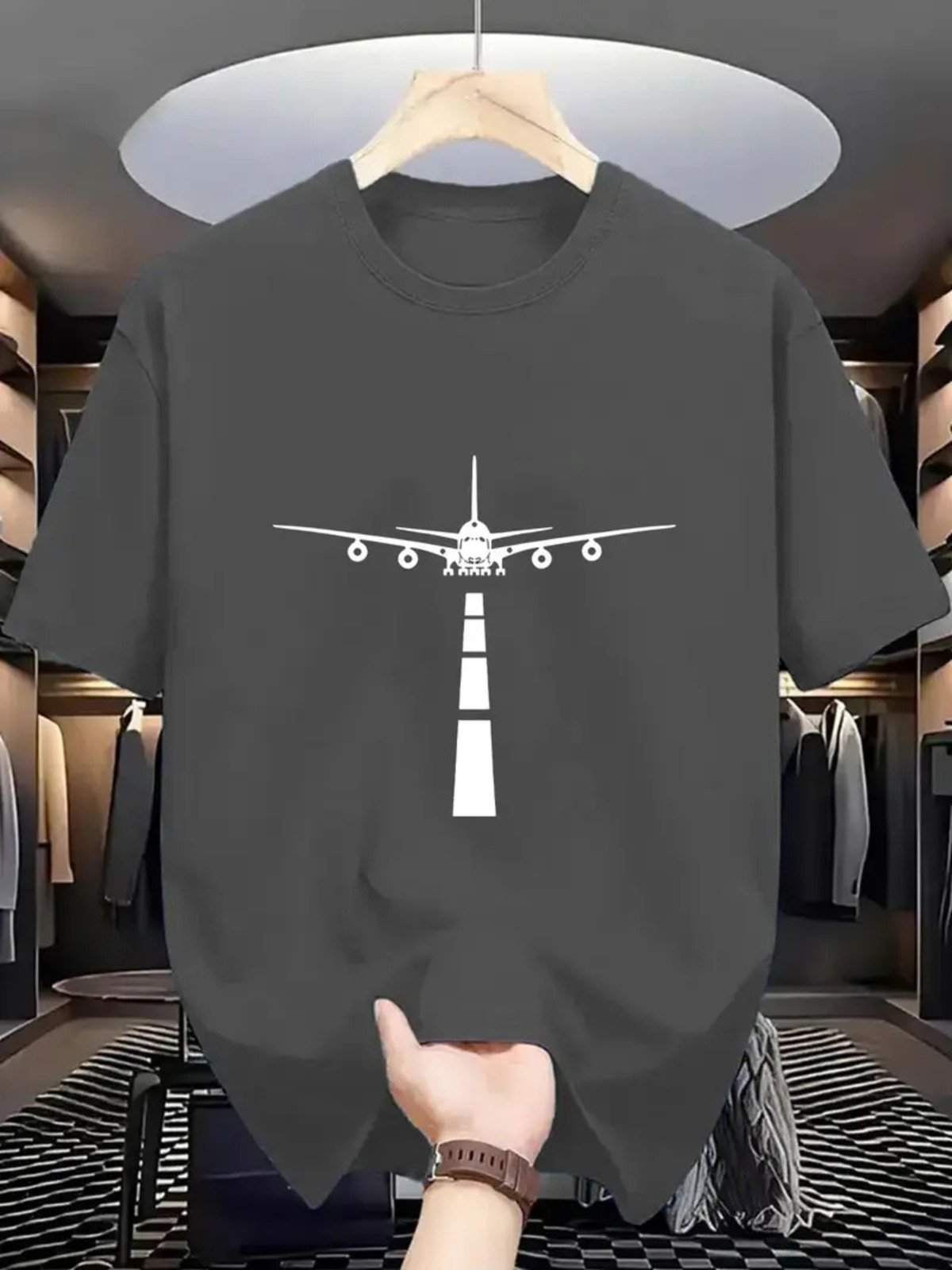 Camiseta Estampada Airport Safira Moda Algodão Cinza Chumbo