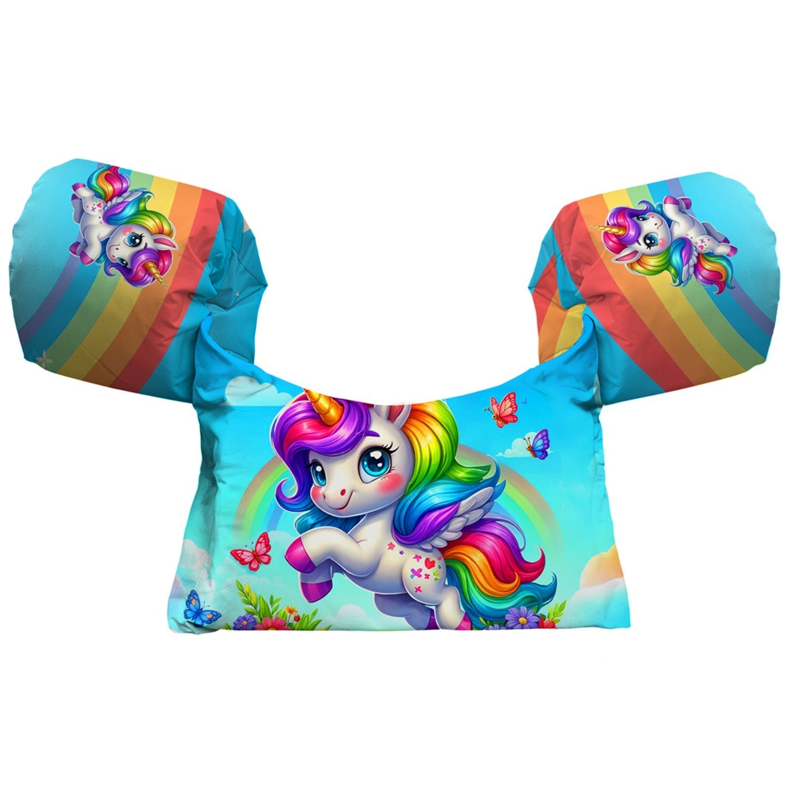Vista 2 Colete Salva-Vidas Boia s Piscina Praia Estampa Unicórnio Arco-íris Benellys multicolorido Benellys multicolorido