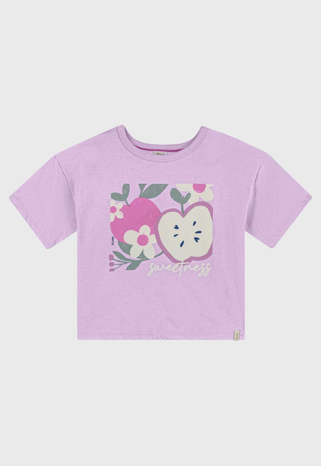 Infantil - Camiseta Elian Estampa Maçãs e Flores Lilás