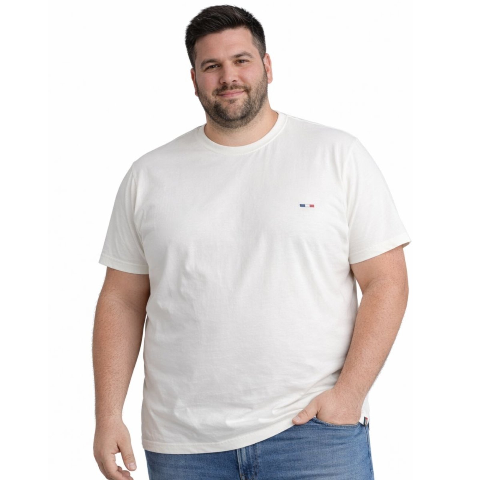 Vista 2 Camiseta Plus Size FMF Básica Premium Marfim Algodão Bordado França Industrie branco Industrie branco