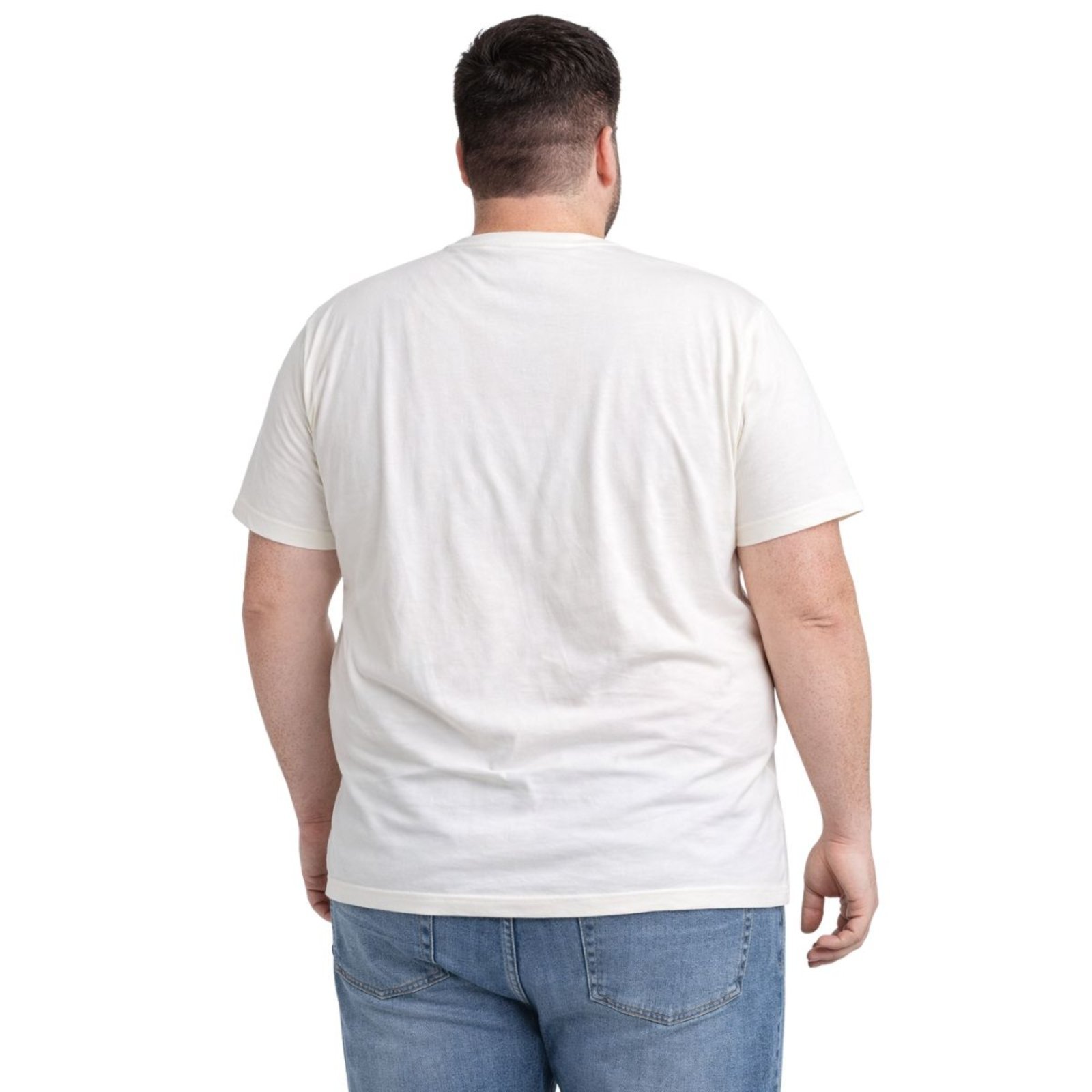 Vista 3 Camiseta Plus Size FMF Básica Premium Marfim Algodão Bordado França Industrie branco Industrie branco