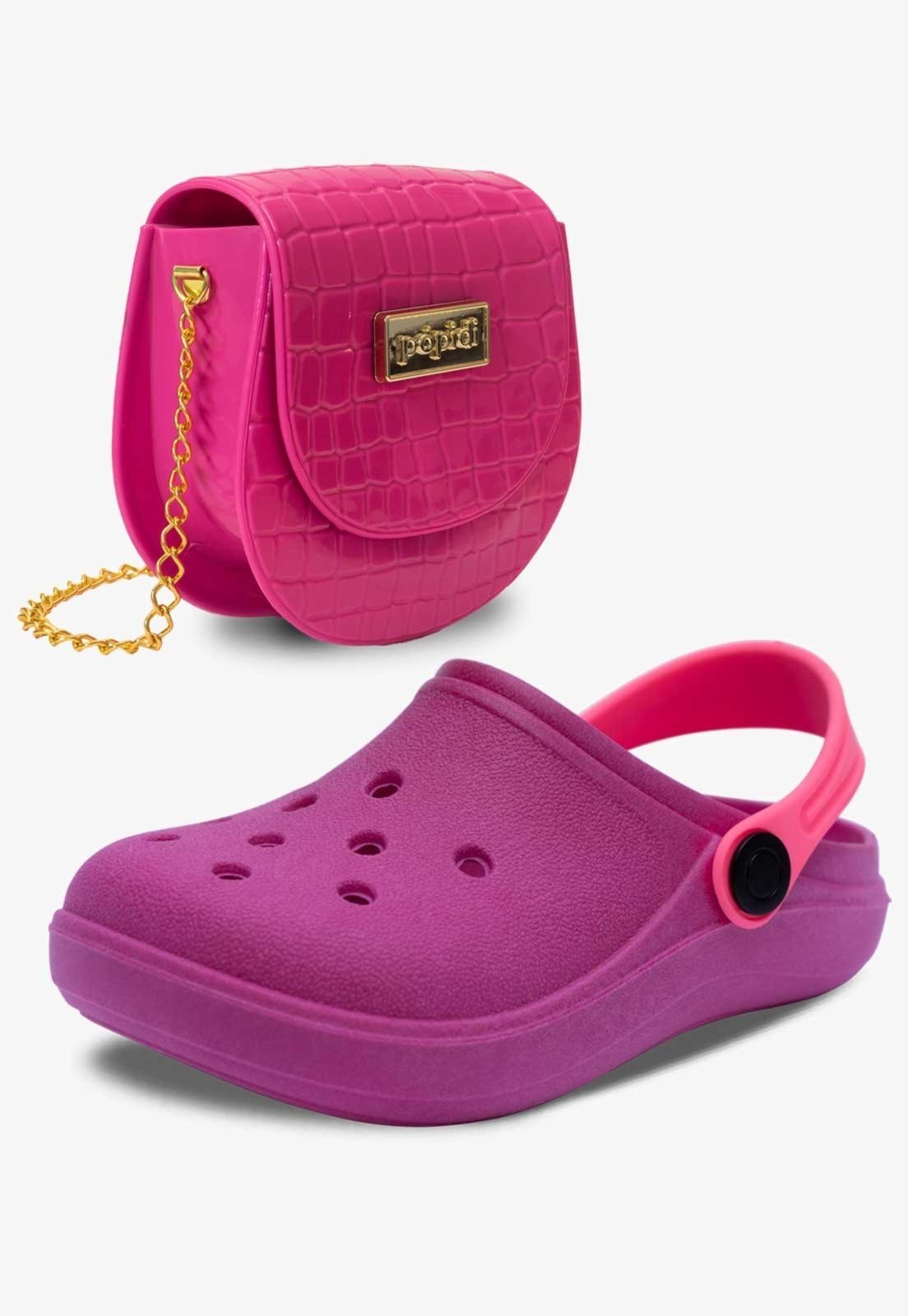 Vista 2 Infantil - Kit Bolsa e Sandalia Babuche Chinelo Pópidi Menina preto Pópidí preto