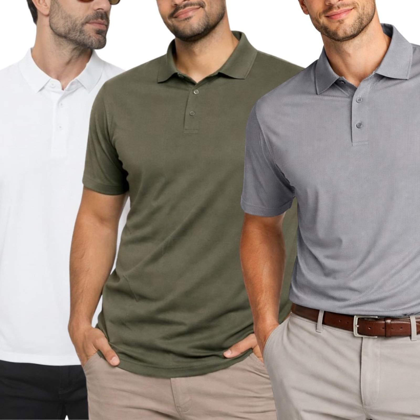 Kit 3 Camisas Polo Poliamida Masculina Básica Premium Multicolorido