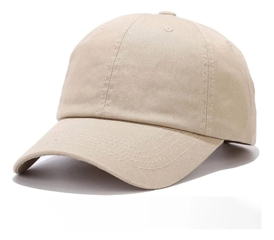 Boné Estilo Baseball Algodão Aba Curva Ajustável Liso Unissex - Bege