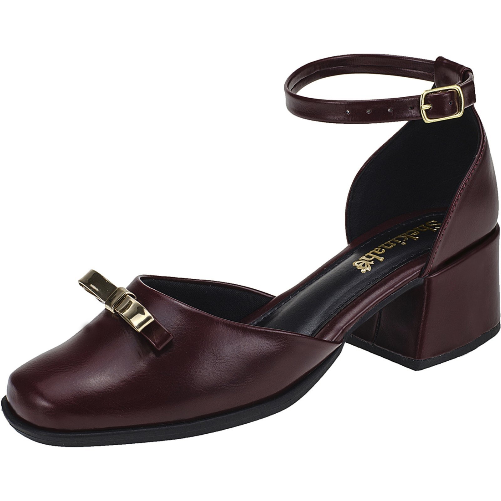 Vista 2 Scarpin Feminino Boneca Mary Jane Shekinah Moda Evangélica Enfeite Laçinho Saia e Blusa Moda Marsala bordô Shekinah bordô