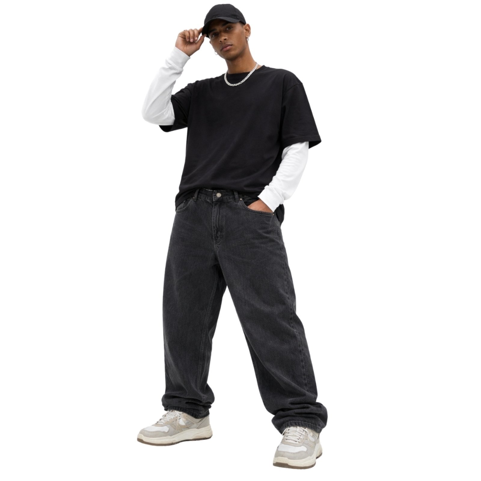Calça Jeans Relaxado Masculina Modelo Bag Reta Com Bolsos Estilo Streetwear