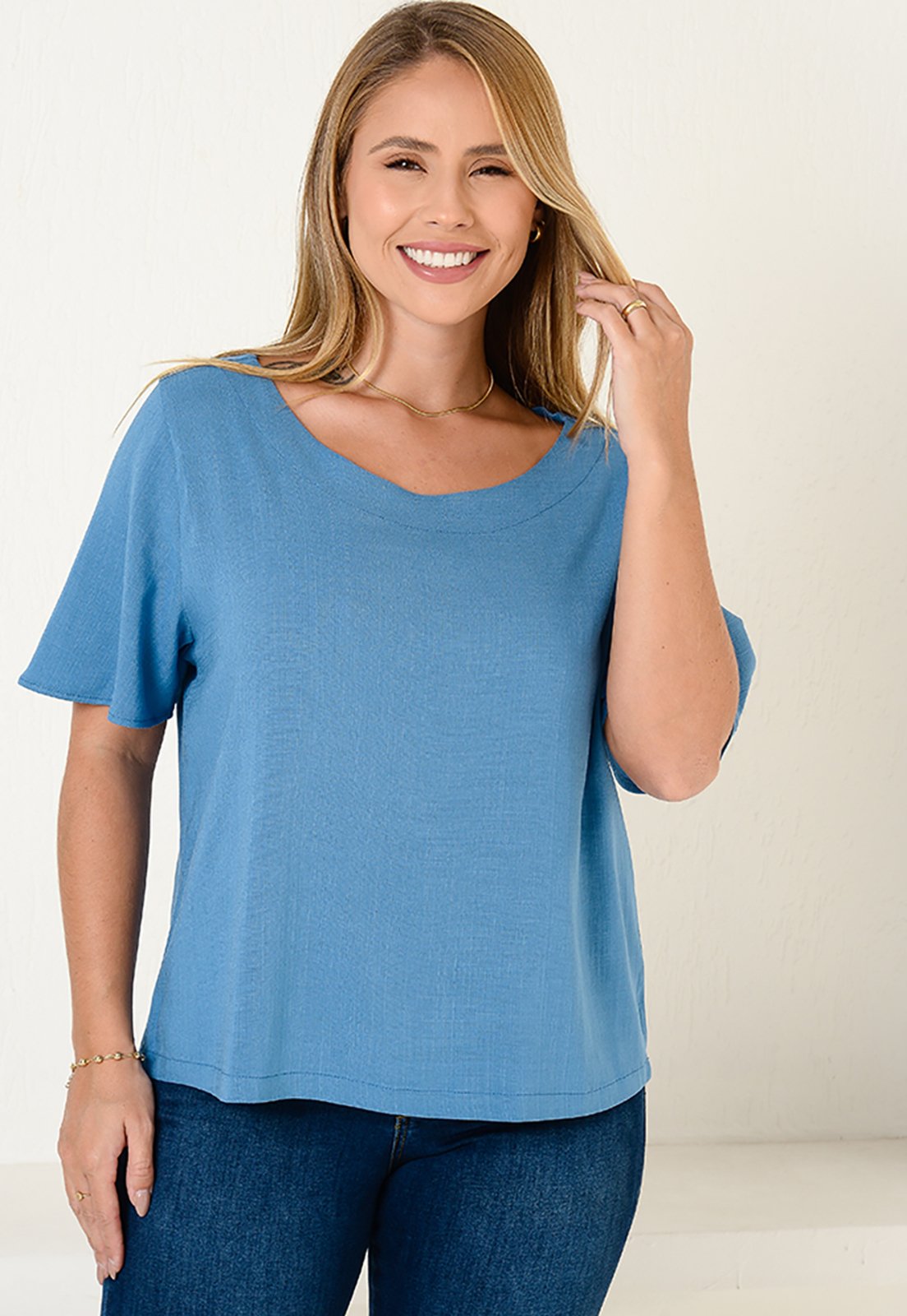 Blusa Viscose M/C BBonnie Leona Azul