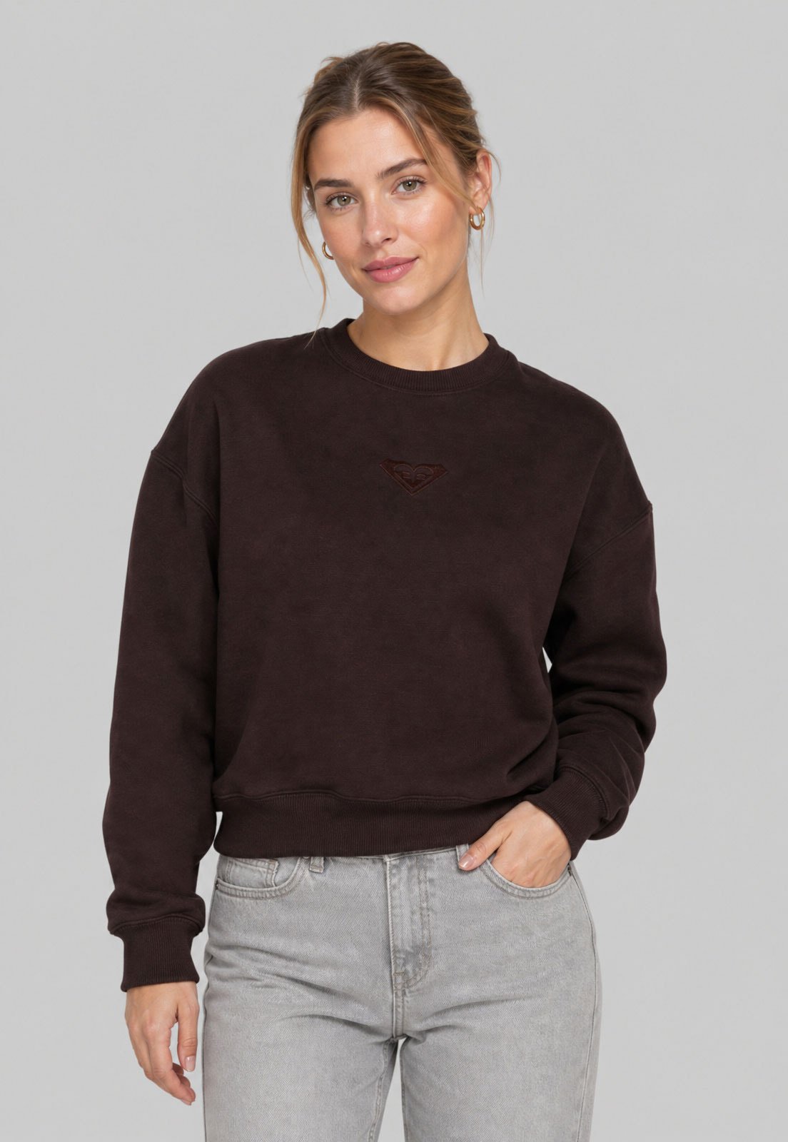 Blusa de Moletom Feminina Roxy Decote Redondo Marrom