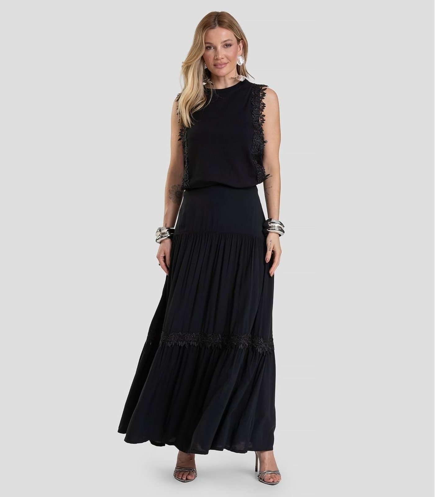 Saia Longa Feminina em Tecido Dianna Preto