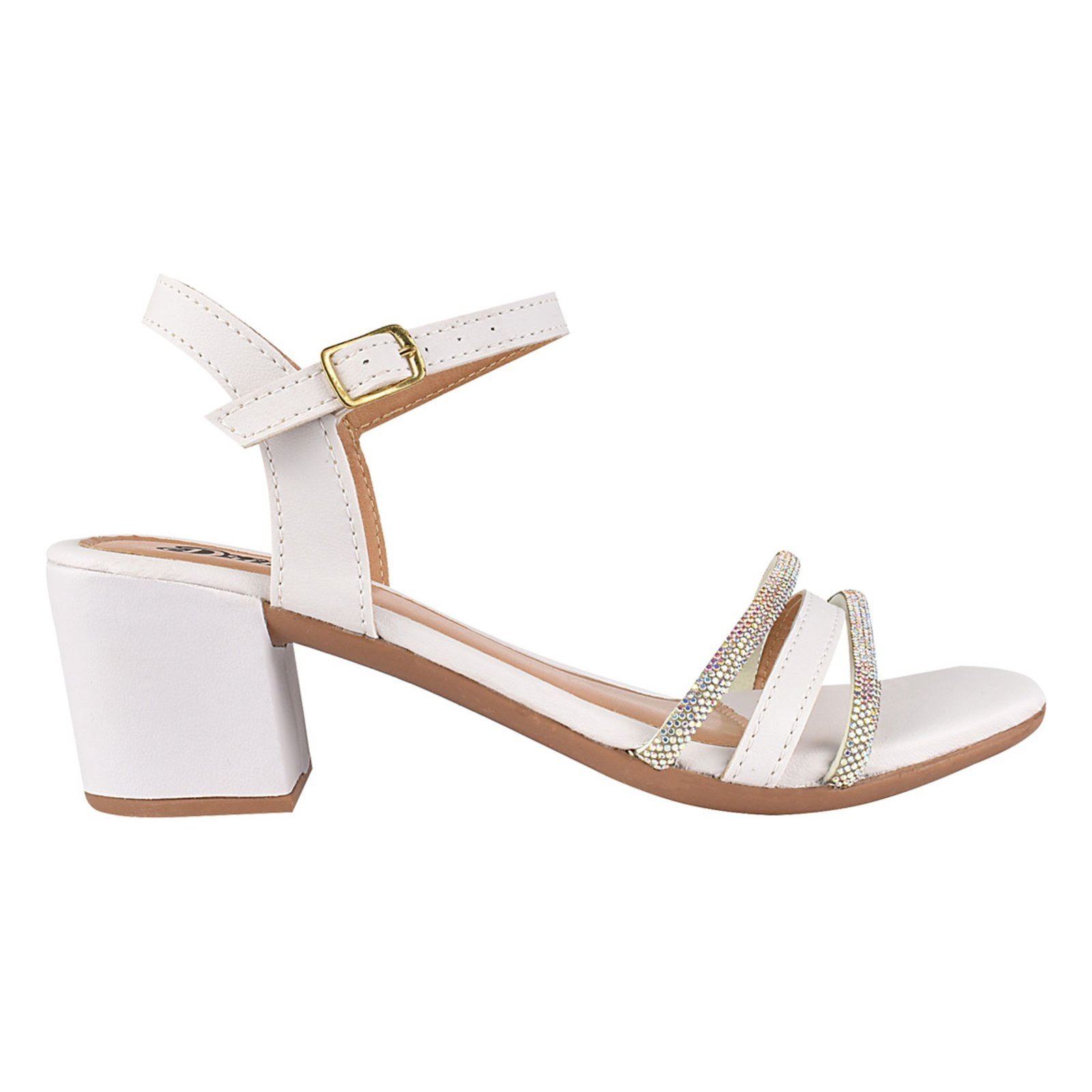 Sandália Feminina Salto Grosso Bloco Alto Casual Festa Ss12 Branco