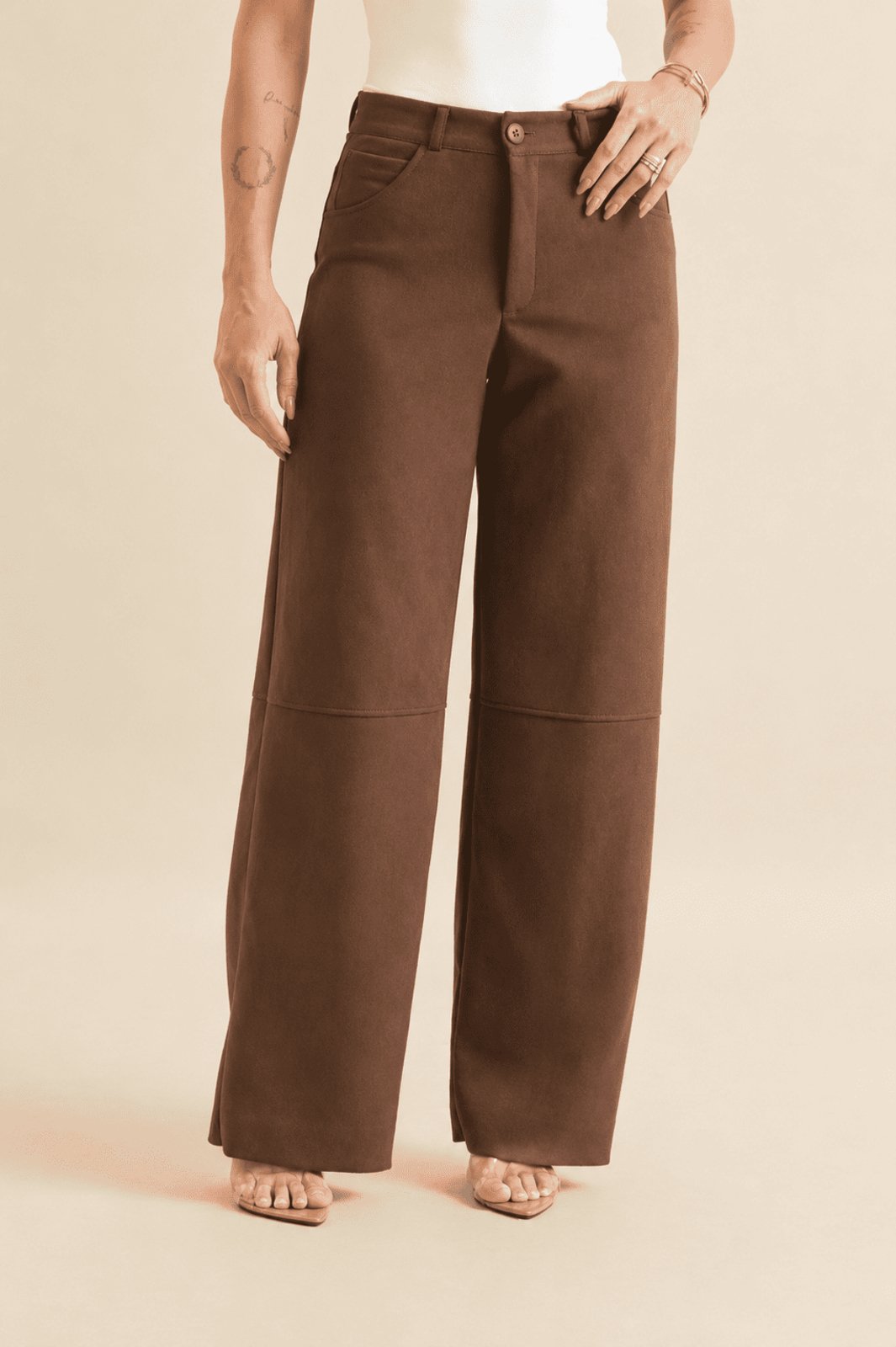 Calça Malha Feminina Aveluda Camurça Soft Marrom Lemier Collection