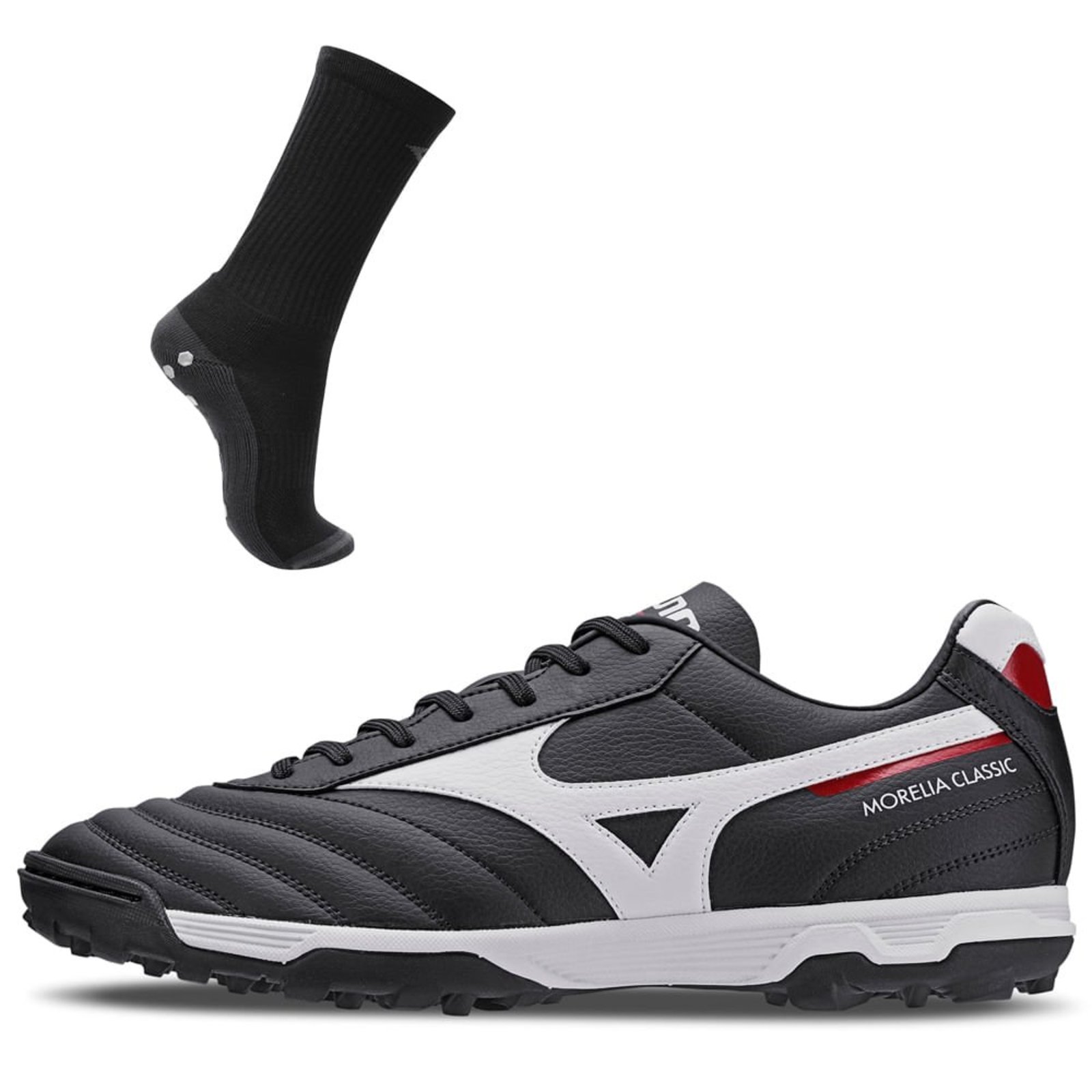 Kit 1 Chuteira Society Masculina Mizuno Morelia Classic As e 1 Meia Antiderrapante Cano Médio