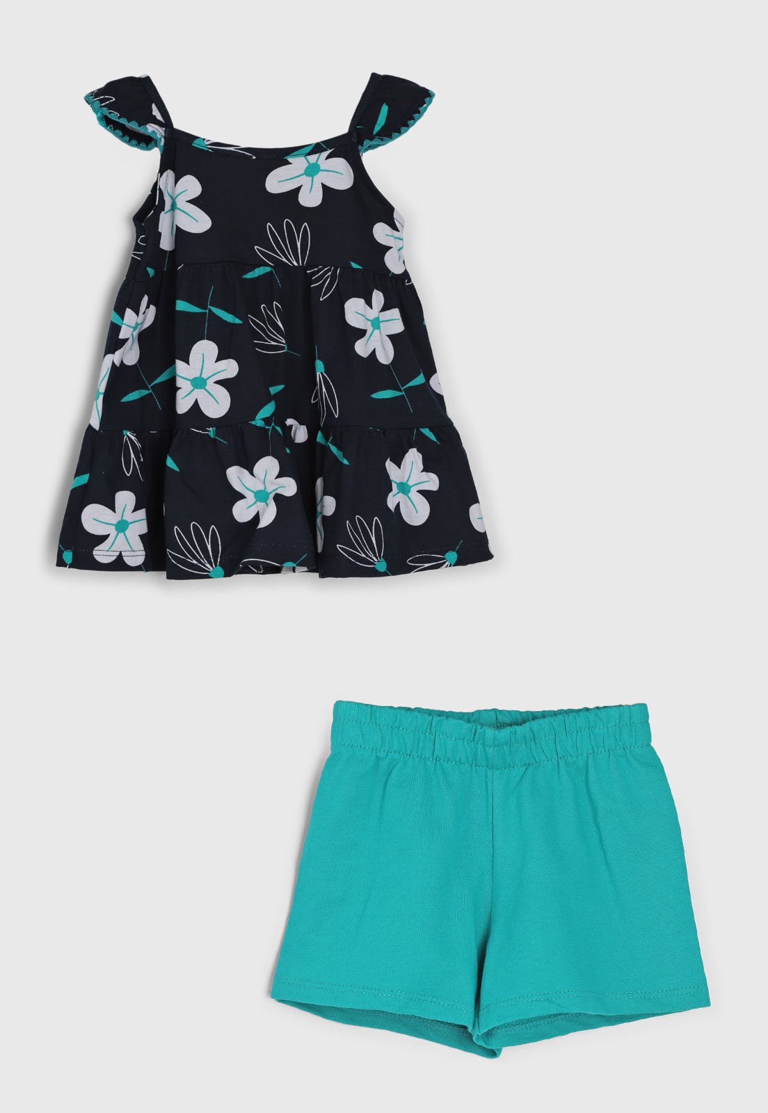 Infantil - Conjunto Curto Kyly Blusa de Alcinhas e Short Cintura Elástica Azul Marinho