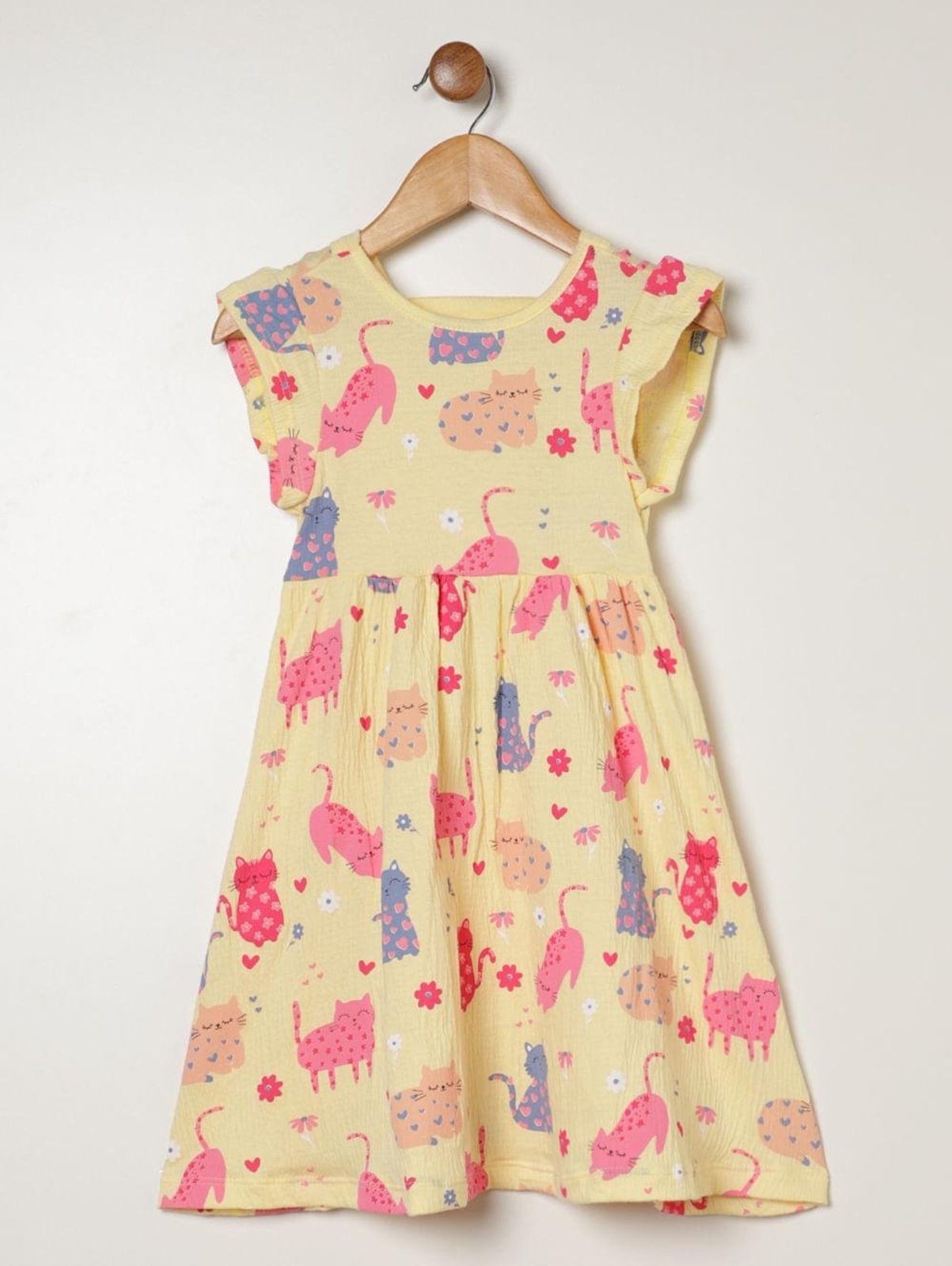 Vestido Anarruga Estampado Para Menina- AMARELO