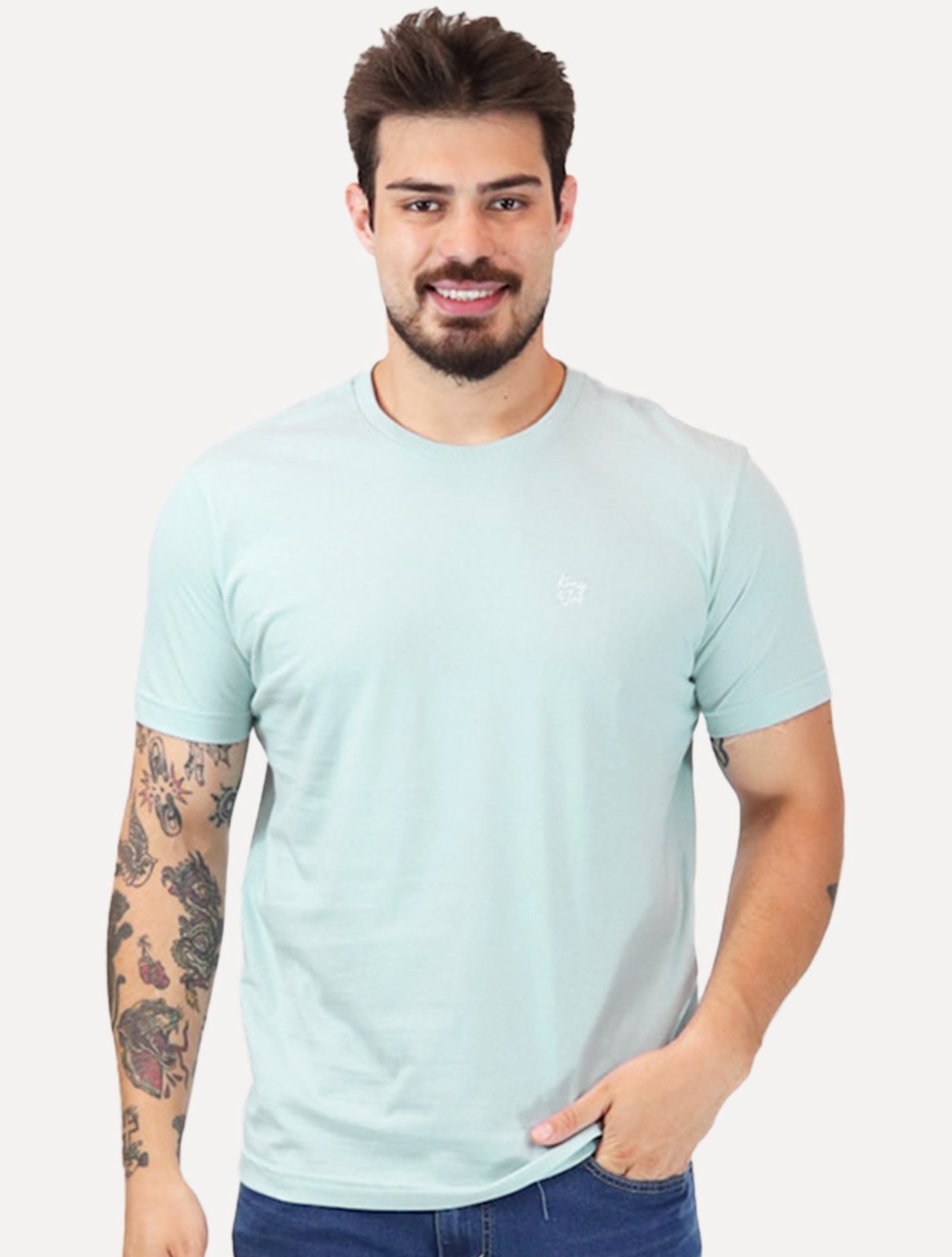 Vista 2 Camiseta King & Joe Masculina Basic Script Peito Claro azul King & Joe azul