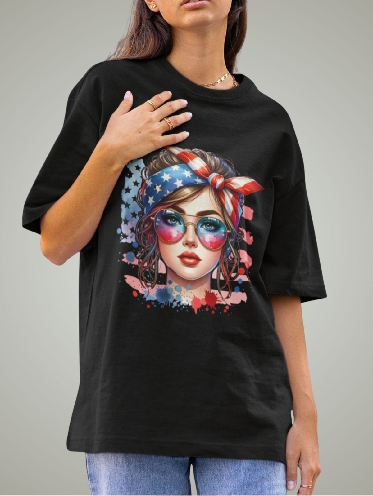 Camiseta Feminina GuGi Mulher Americana U.S.A Preto