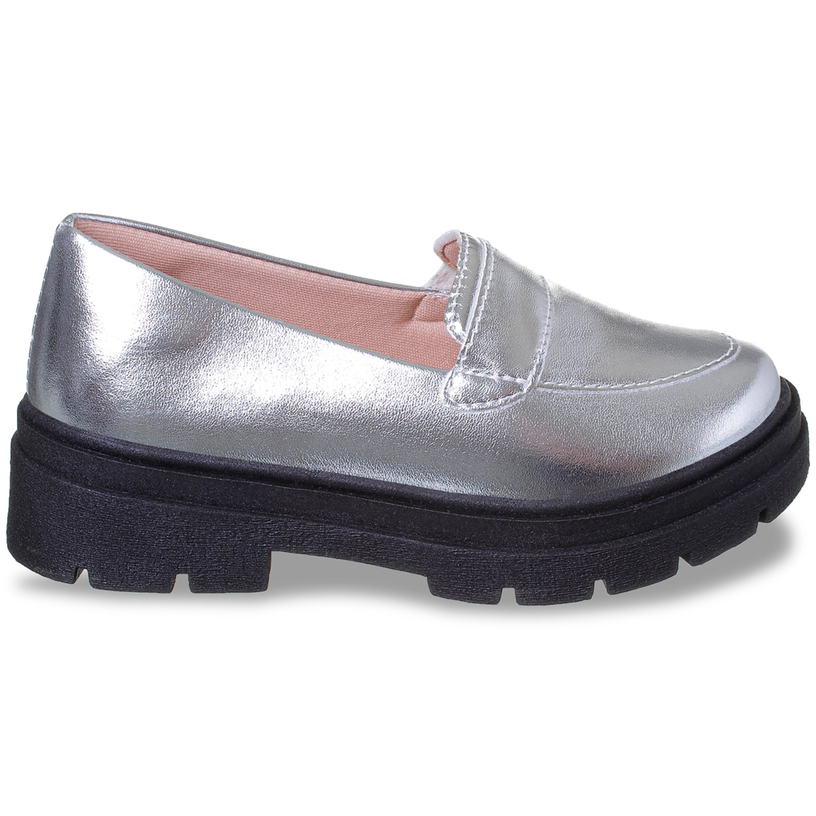 Infantil – Mocassim Feminino Prata Sapato Social Tratorado Boneca