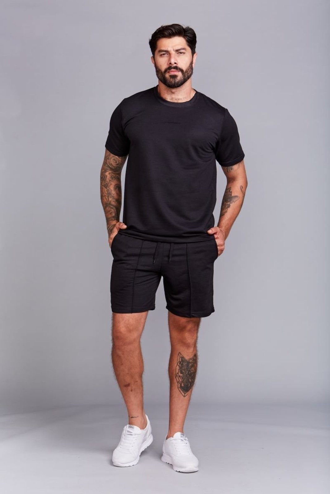 Conjunto Moletinho Camiseta Shorts Masculino Preto
