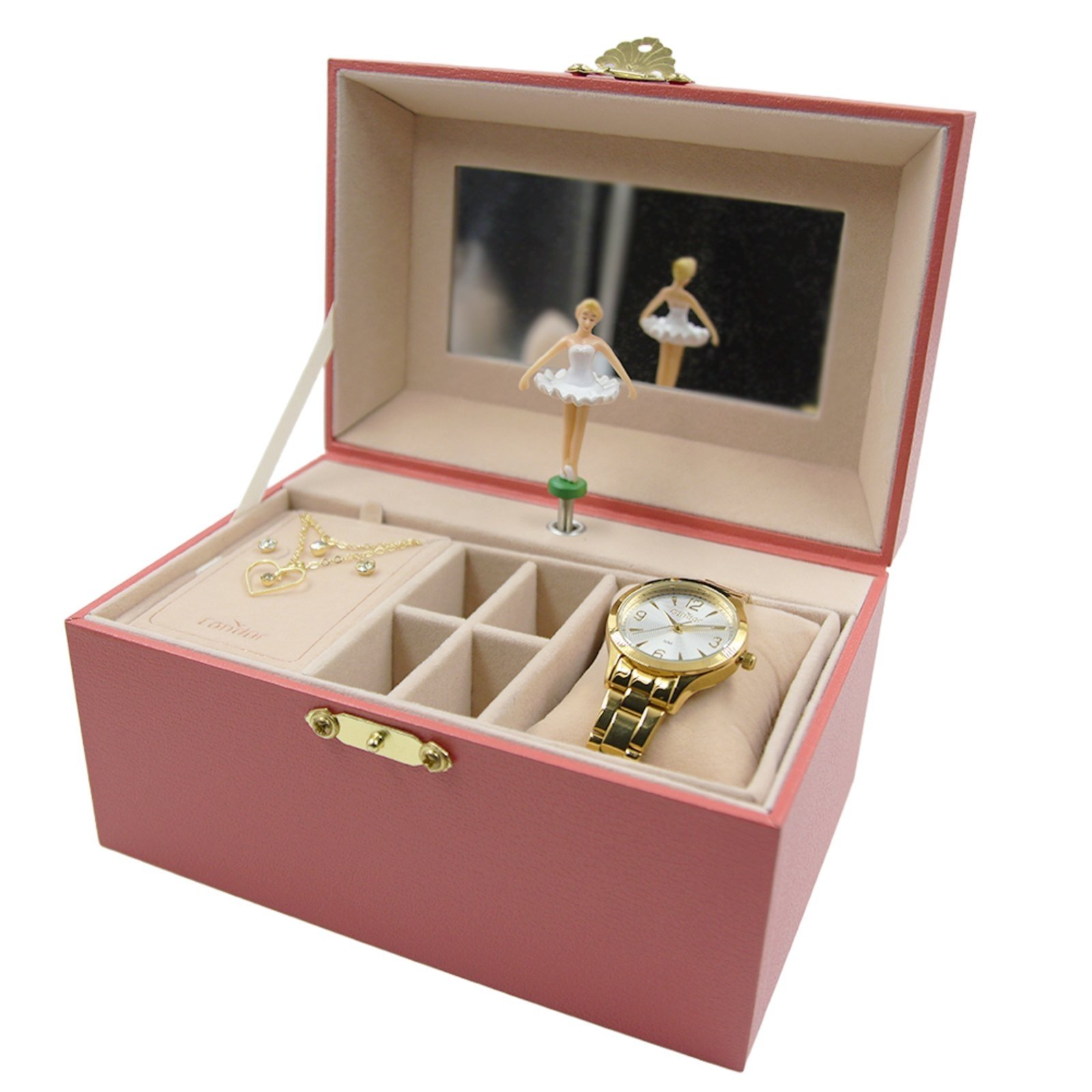 Kit Relógio Condor Feminino com Brinco, Colar e Porta-Joias Dourado