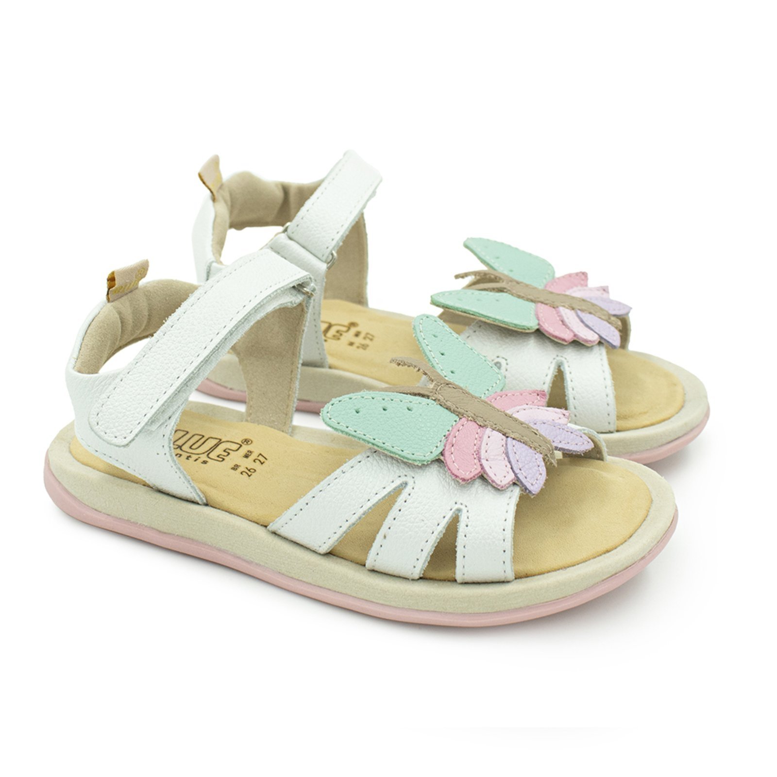 Vista 2 Infantil - Sandalia Menina Blue Safira Couro Perola Blue Infantis off-white blue