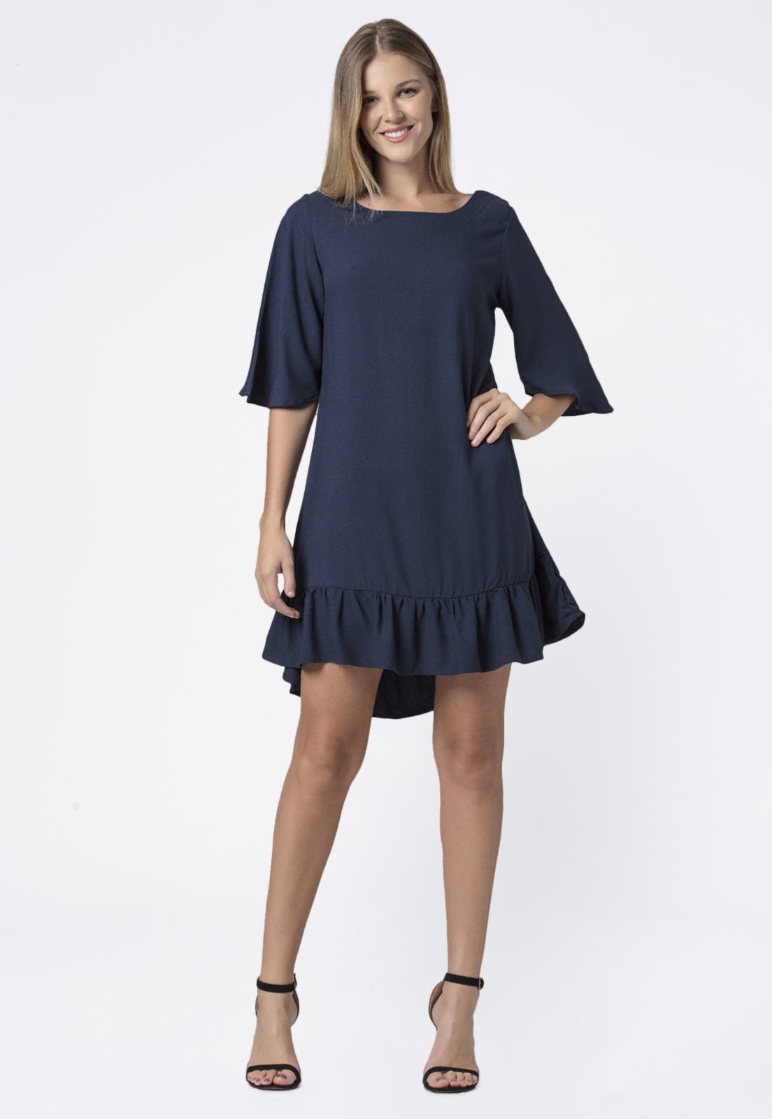 Vista 3 Vestido Curto Amazonia Vital Viscose Babados Amazonia Vital azul marinho