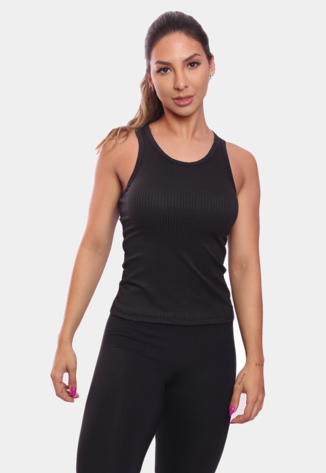 Regata Nadador Canelada Feminina Lisa Blusa Blusinha Básica Treino Academia Preta Preto