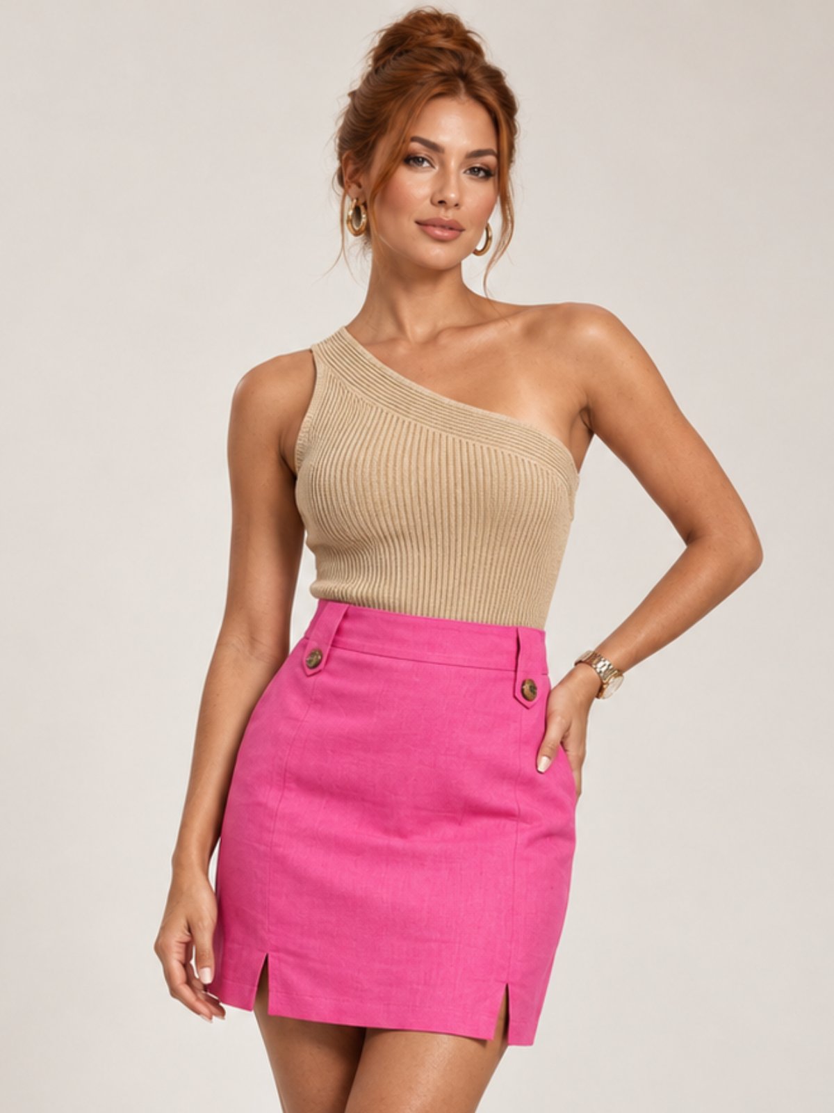 Saia Com Detalhe Passante Botão Lapetry Estilo Gringa Moda Blogueira Pink