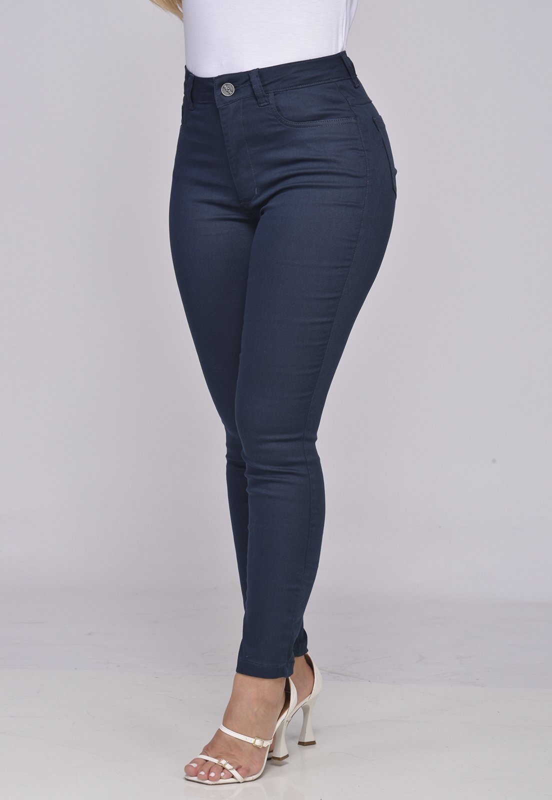 Calça Sarja Feminina Skinny Cintura Alta Elastano 7914 Azul Marinho