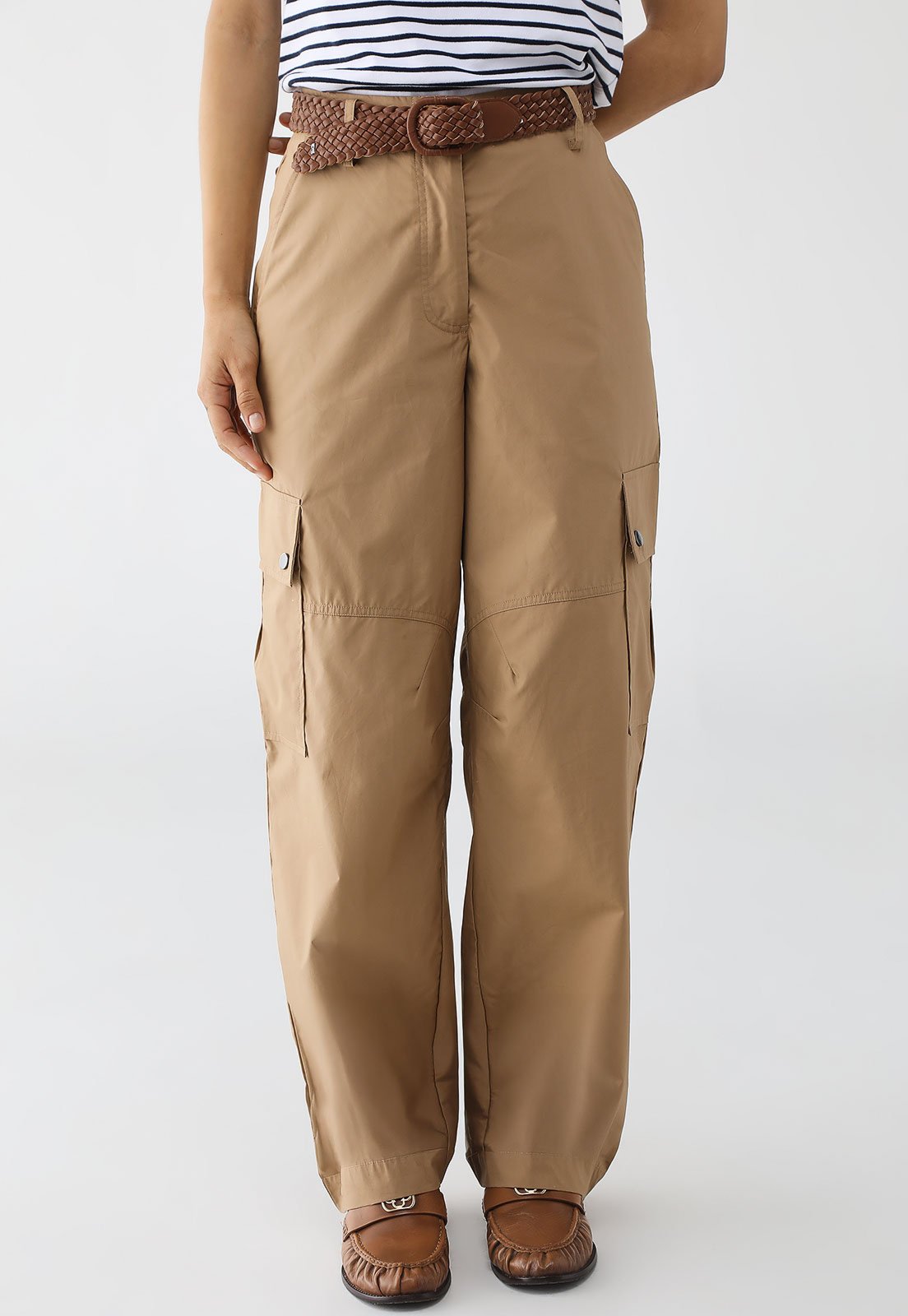 Calça Feminina Hering Cargo Bolsos Bege