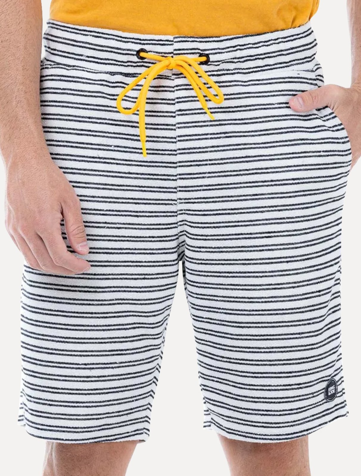 Bermuda King & Joe Sarja Masculina Comfort Malha Listrada Off-White
