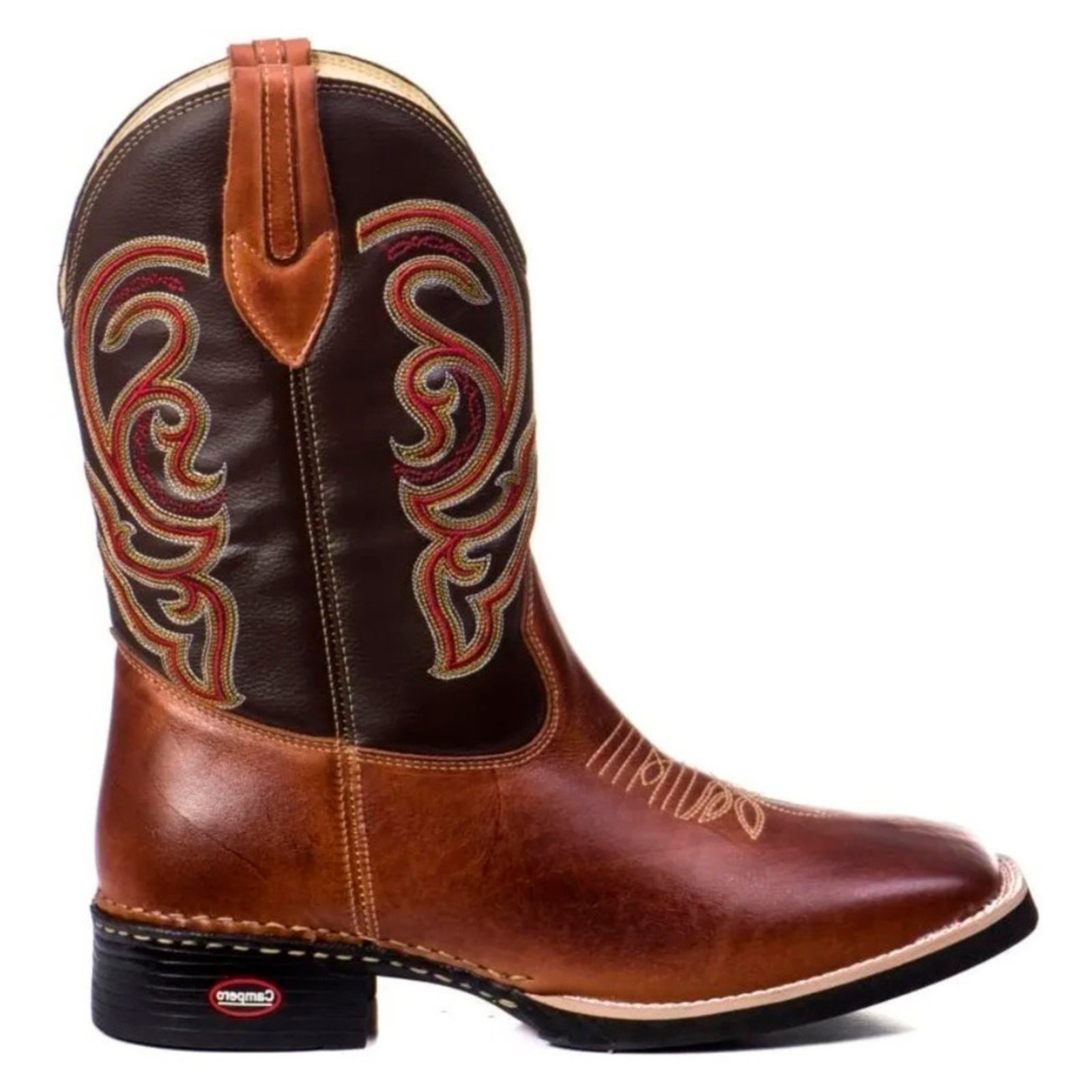 Vista 2 Infantil - Bota Couro Texana Campero Cano Médio Bordado Pinhão marrom Campero marrom