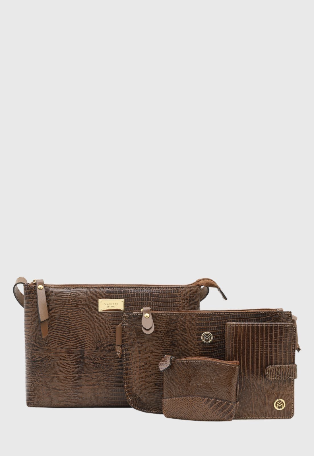 Kit 2 Bolsas c/ Carteira e Porta Moedas Couro Mariart 2190 + 201L + 237 + PN10 Havana