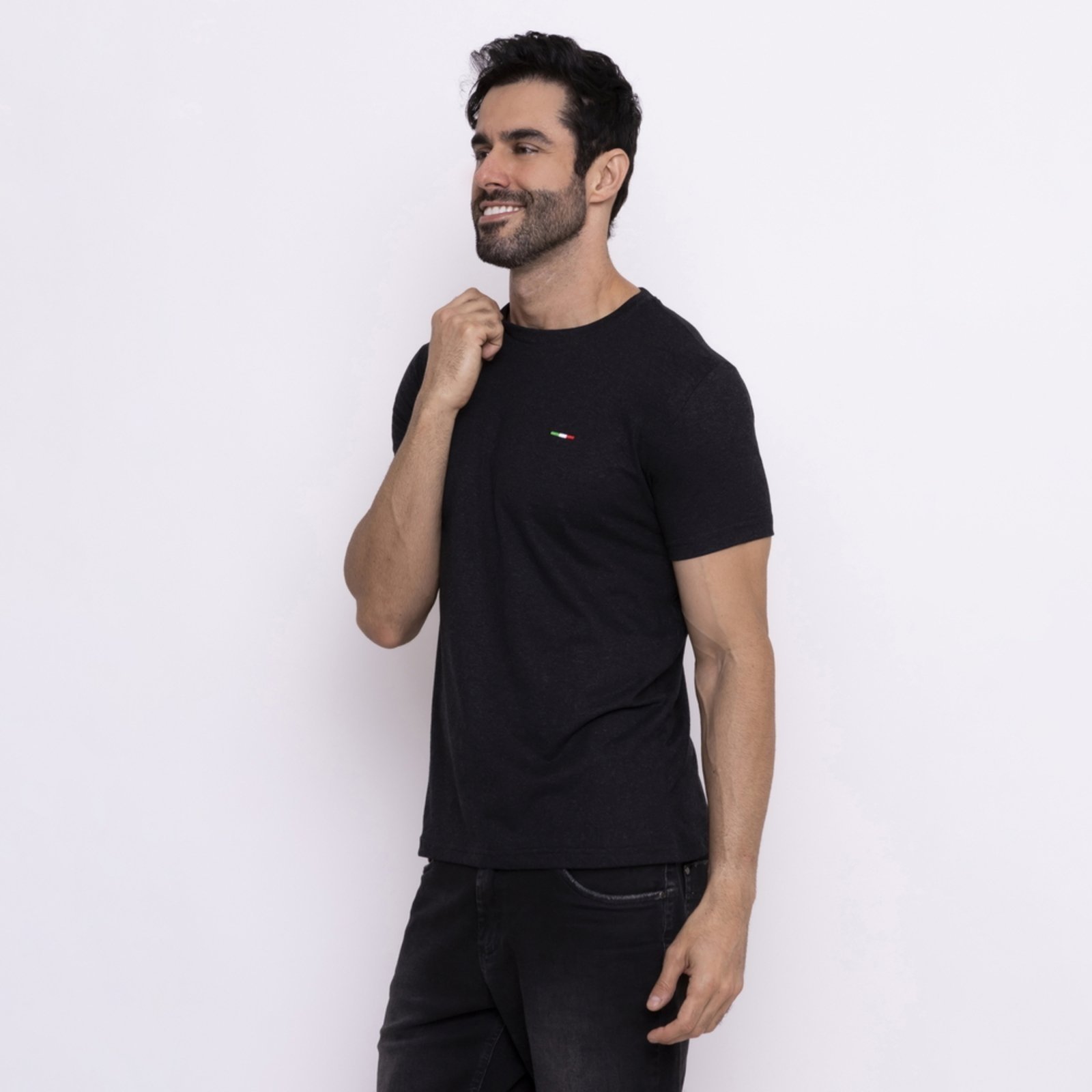 Camiseta Masculina Linha Premium Alta Costura Itália Moderna PRETO ESTAMPADO