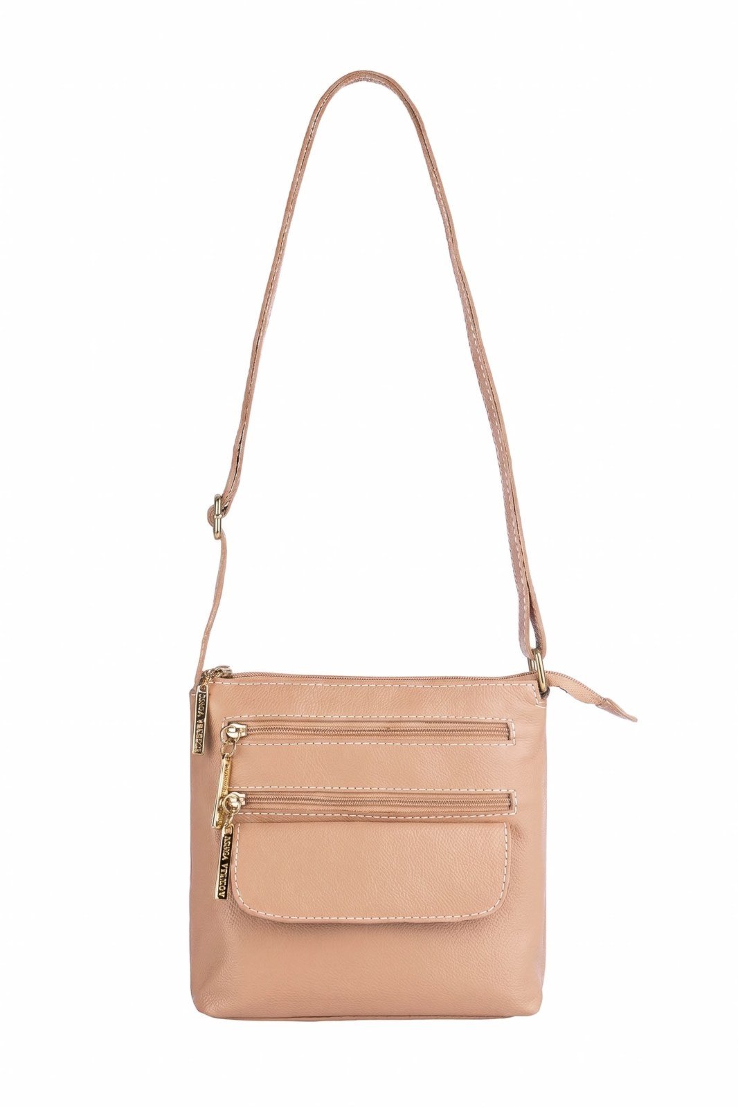Bolsa transversal de couro liso Maura - Bege