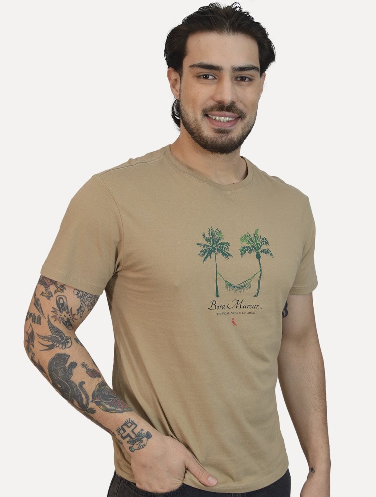 Camiseta Reserva Masculina Regular Bora Marcar Cáqui Escuro