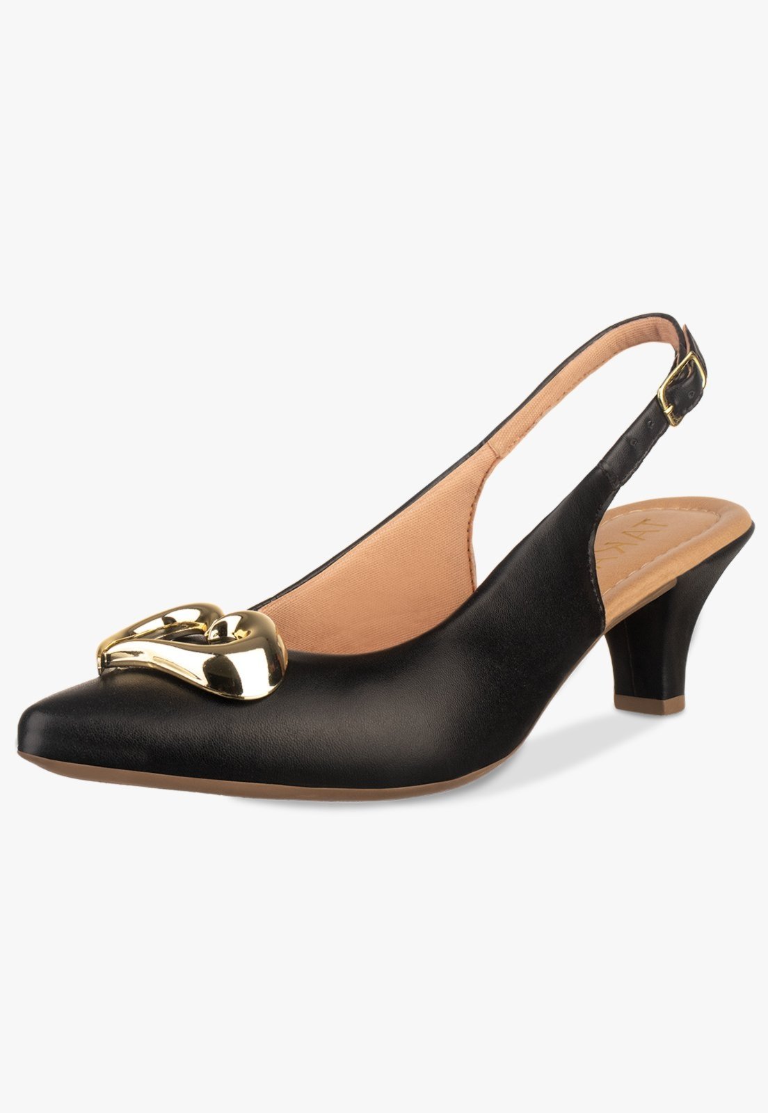 Scarpin Feminino Slingback Salto Fino Baixo Bico Fino Coração Preto