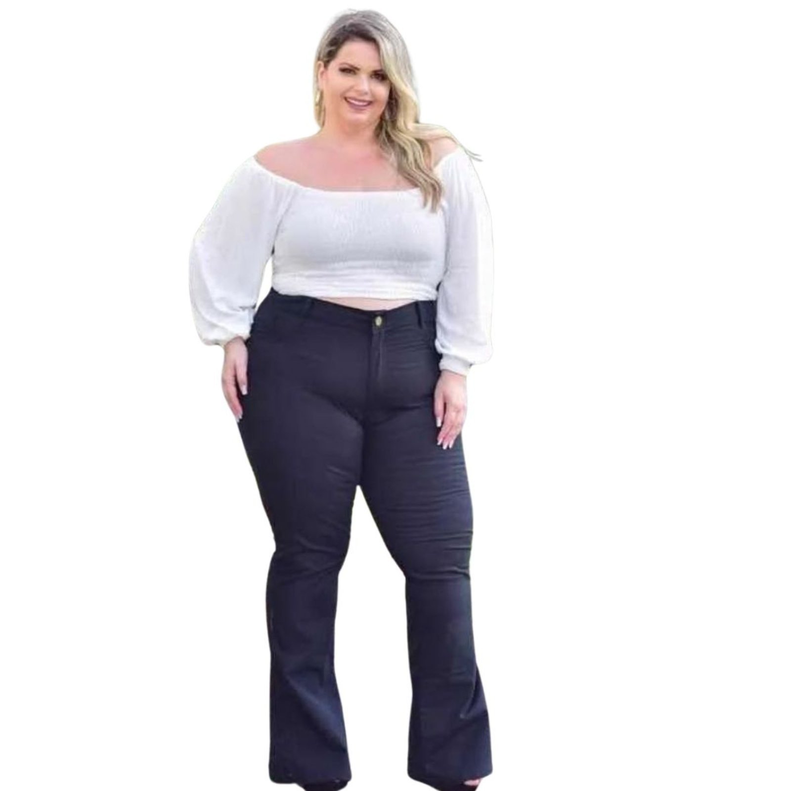 Calça Feminina Flare Preta Plus Size Jeans Loka