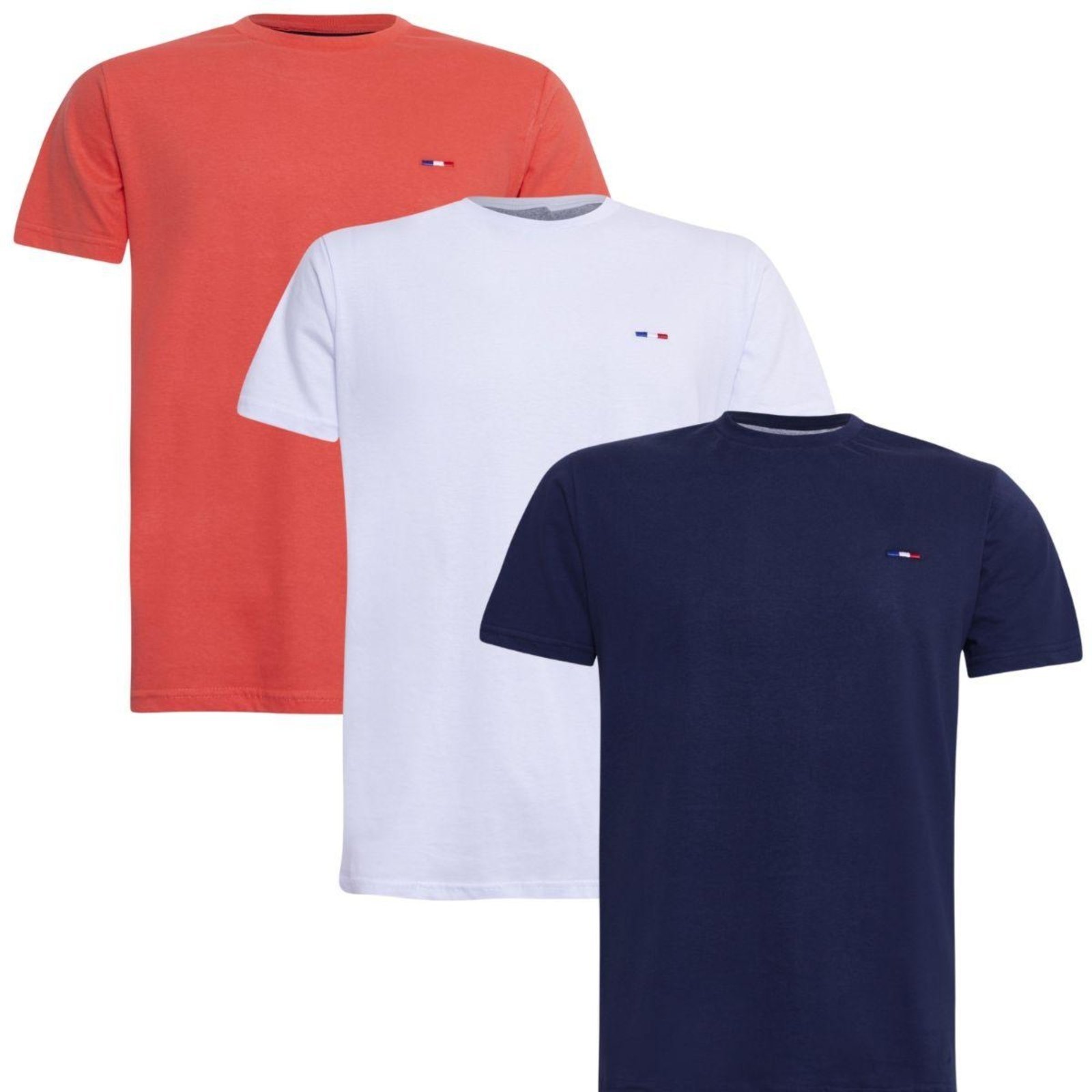 Kit 3 Peças Camisetas Básicas Masculina FMF Laranja Marinho Branco em Algodão Premium no Estilo Tommy Bordado França