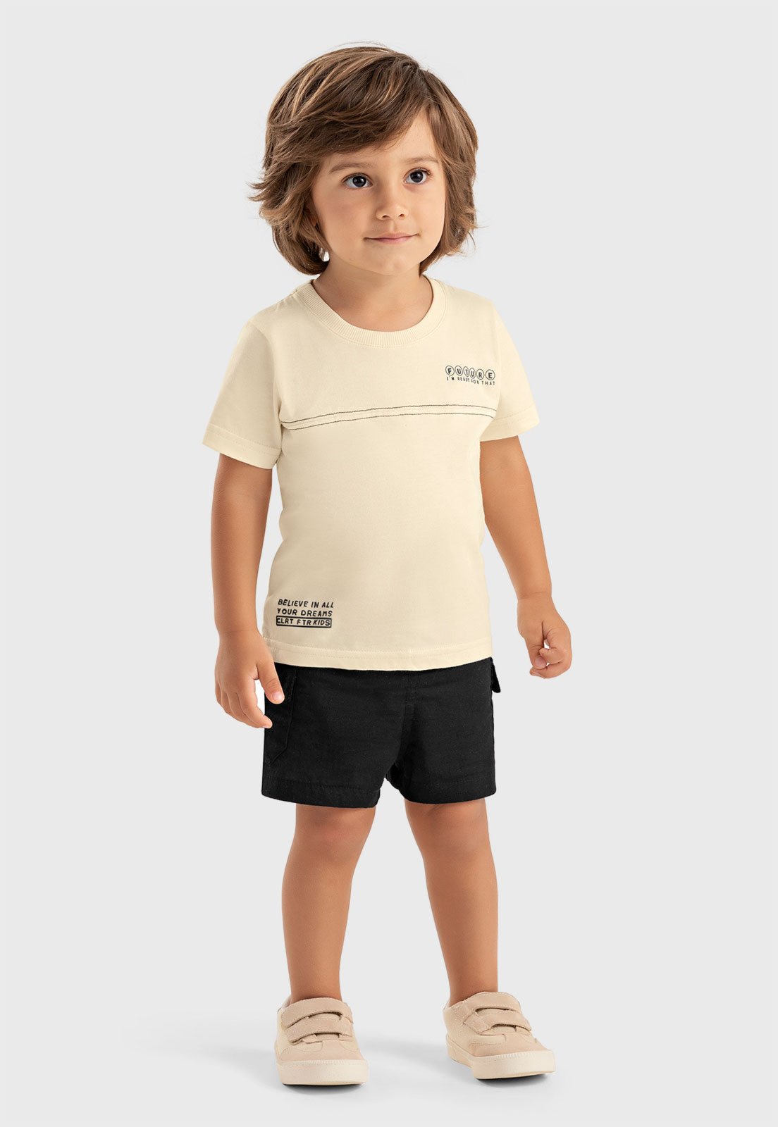 Infantil – Conjunto 2pçs Manga Curta Colorittá Full Print Bege