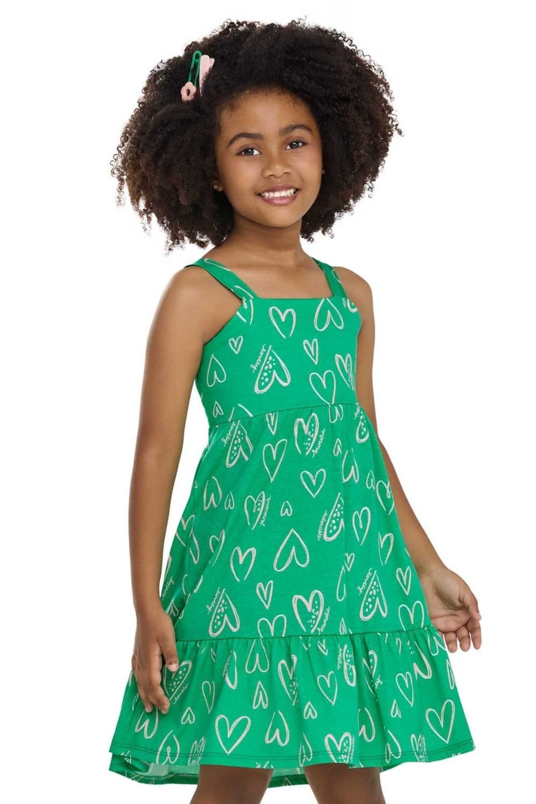 Infantil - Vestido Menina Corações Elian Verde