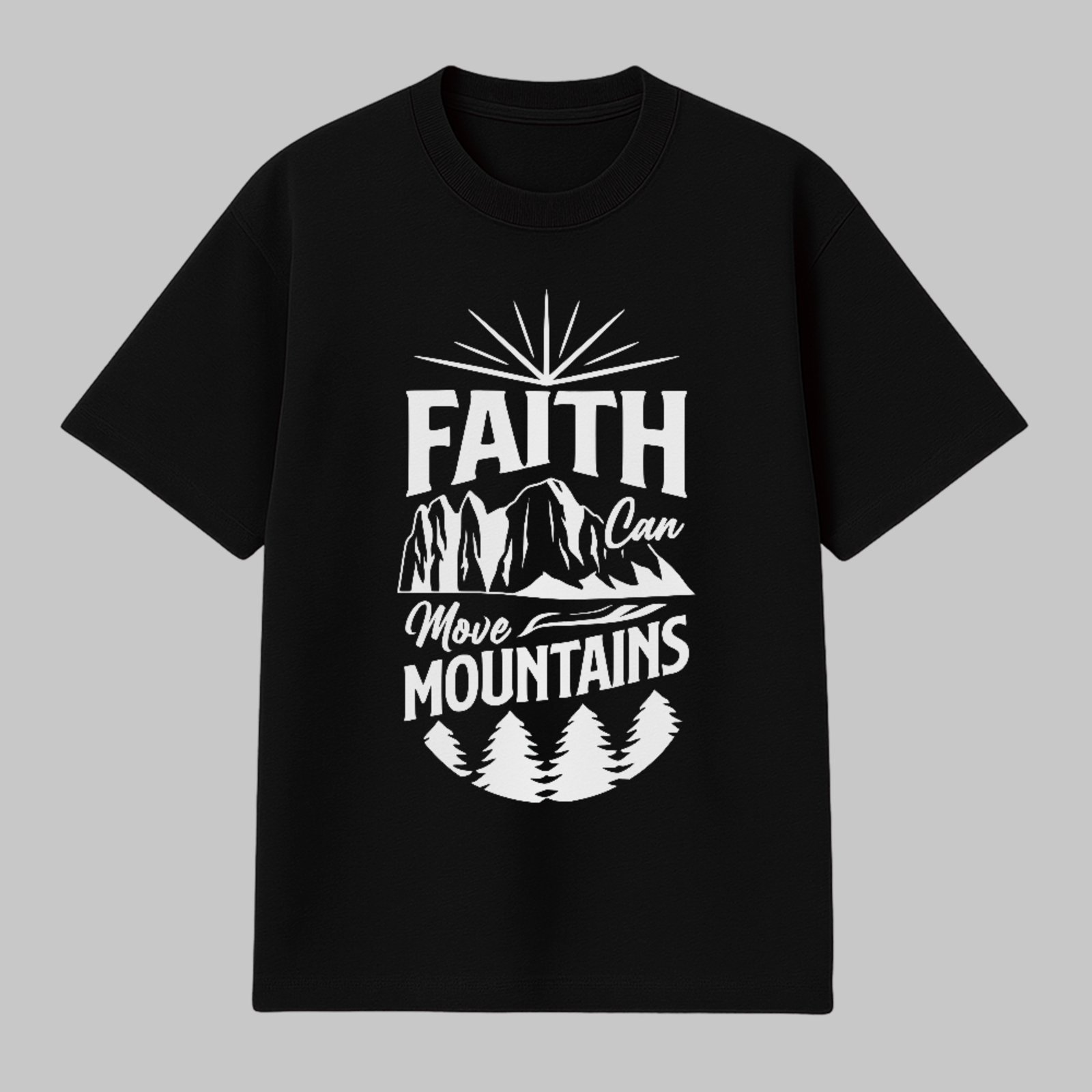 Camiseta Básica Faith Can Move Mountains Fé Cristã Style Preto