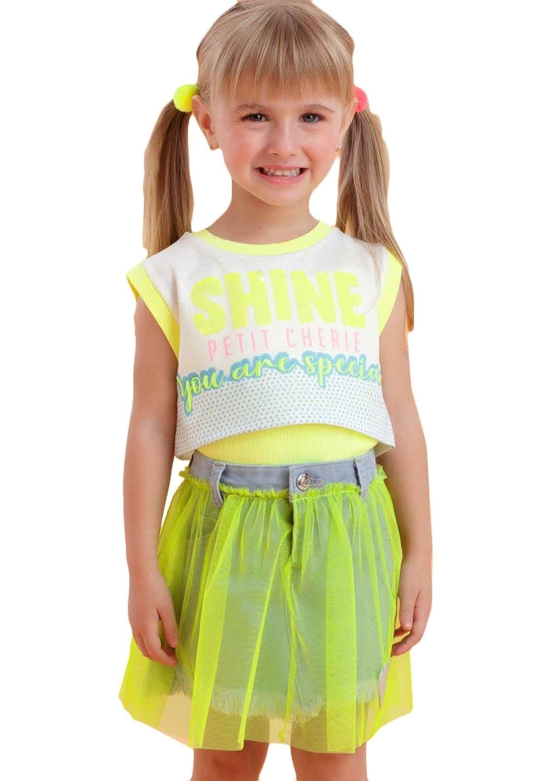 Vista 2 Infantil - Conjunto Blusa Saia Neon Petit Cherrie Amarelo Petit Cherie amarelo neon Petit Cherie amarelo neon
