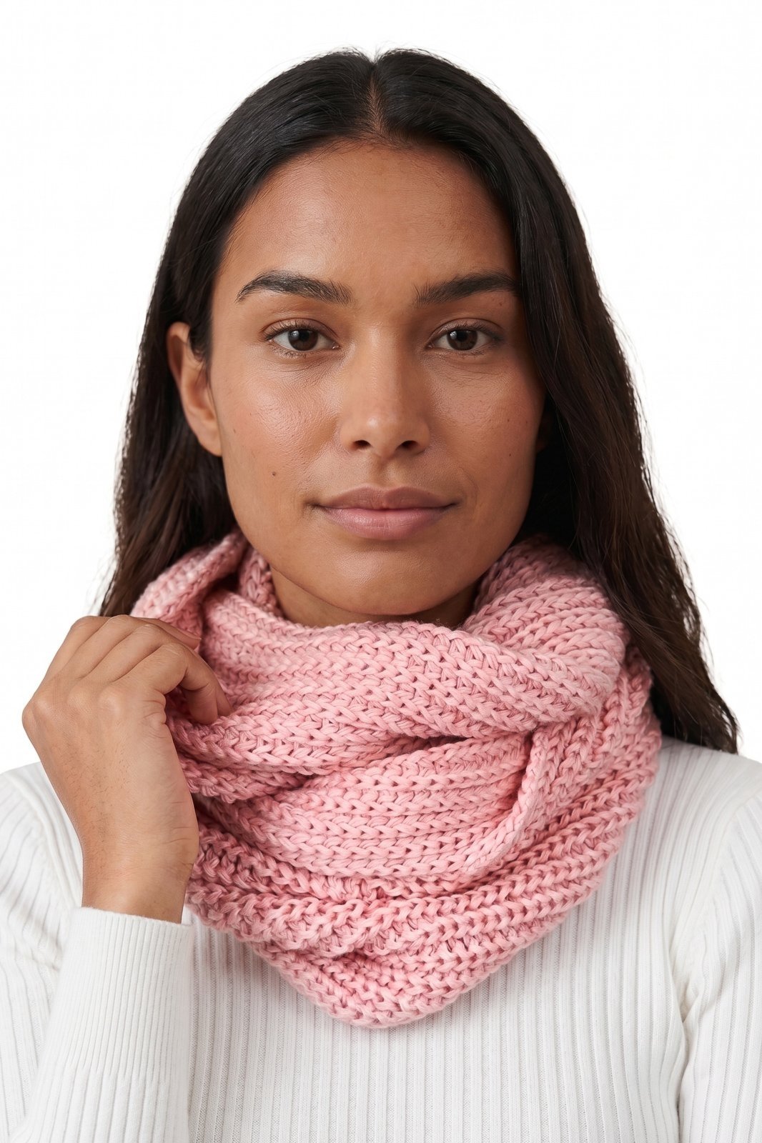 Gola cachecol fechado infinito feminino de tricô 60017 - Rosa