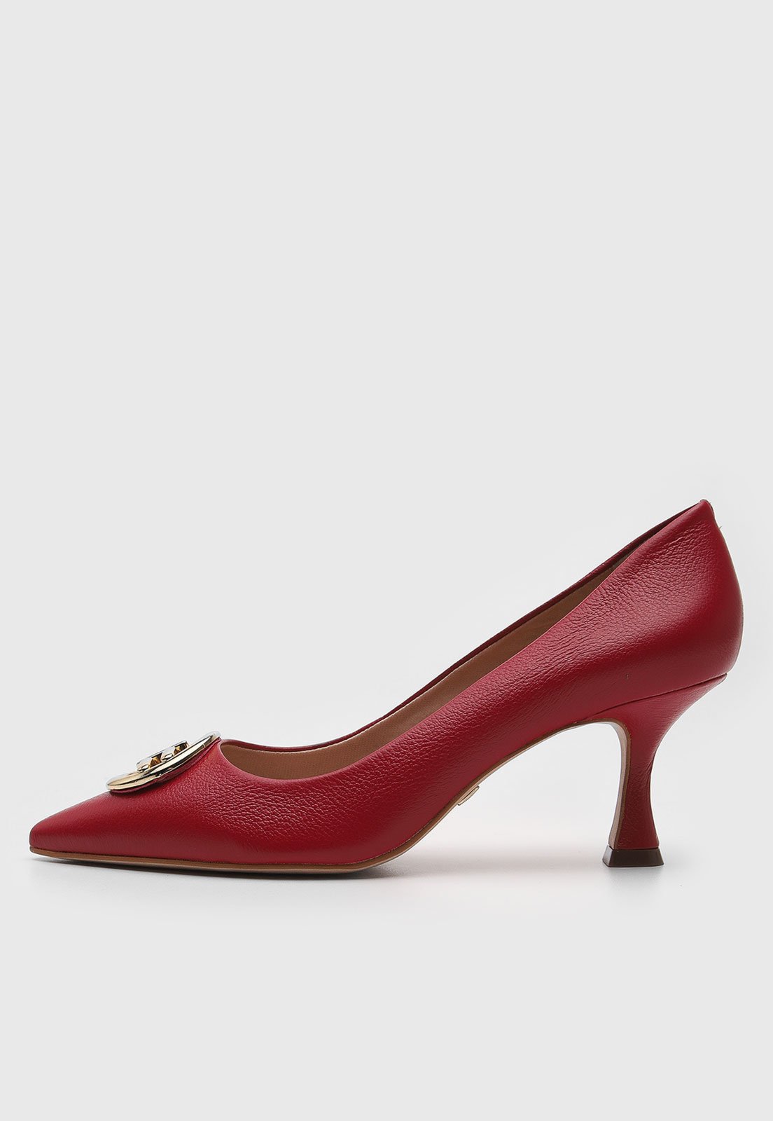 Scarpin Jorge Bischoff de Couro Aplicação Vermelho