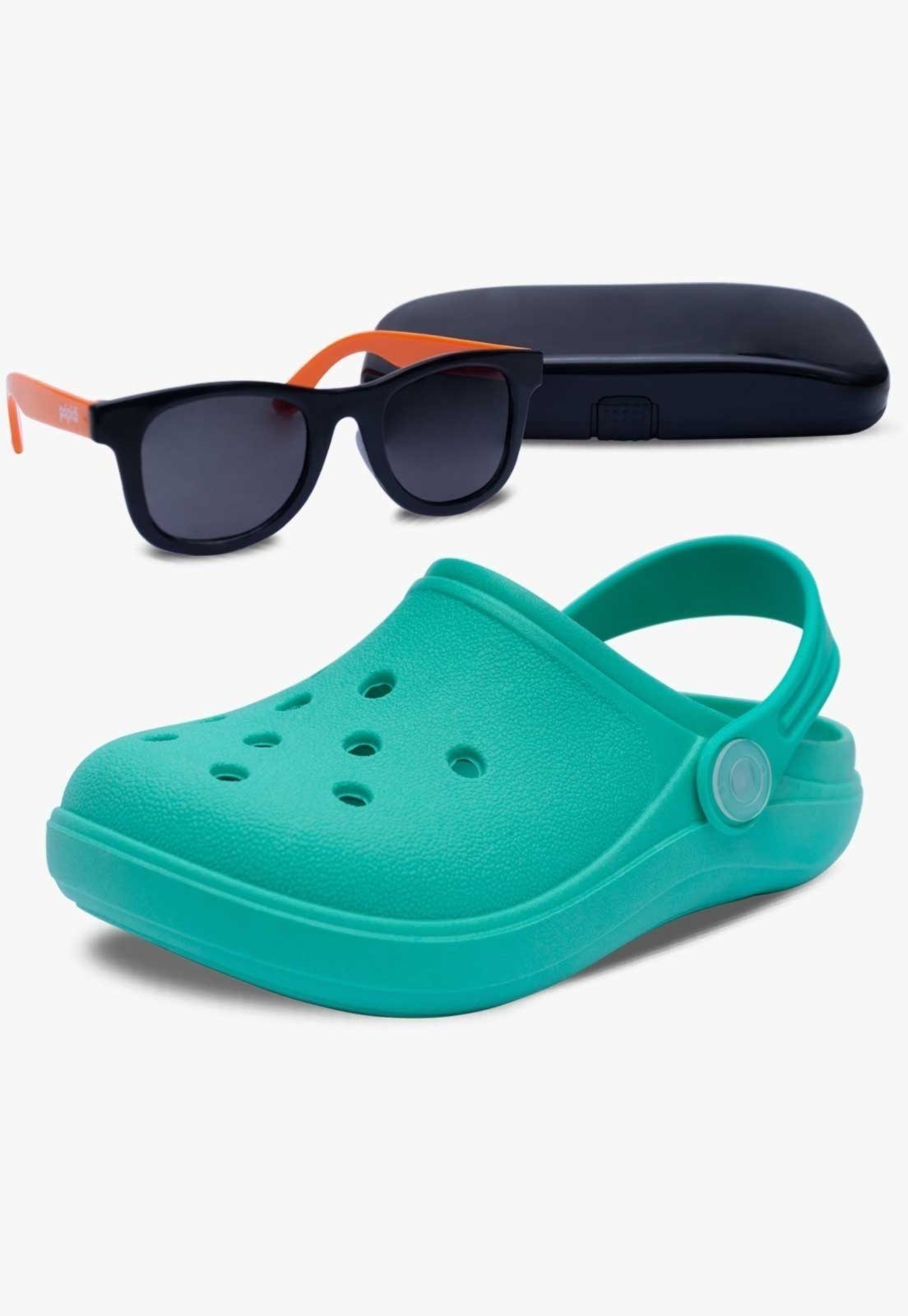 Infantil – Kit Óculos de Sol E Babuche Sandalia Pópidi Verde
