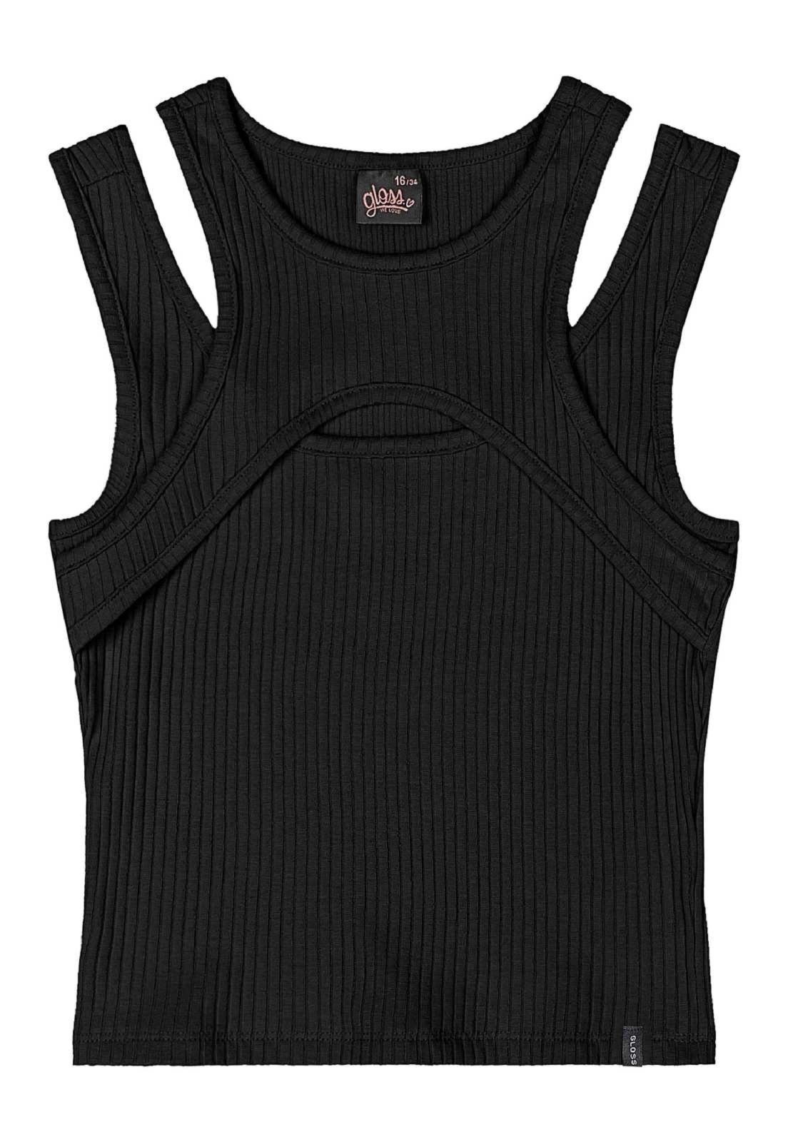 Vista 3 Infantil - Regata Juvenil em Ribana Canelada Gloss preto Gloss preto
