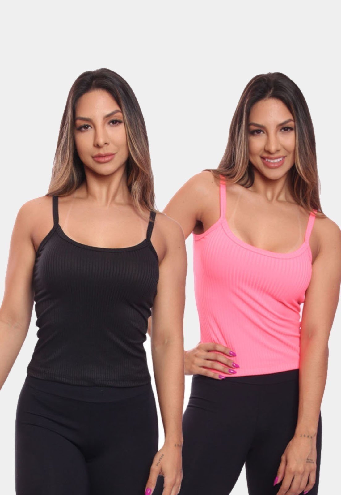 Kit 2 Regatas de Alcinha Canelada Feminina Lisa Blusa Blusinha Básica Treino Academia