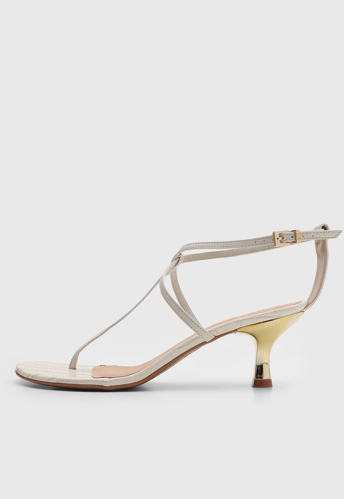 Sandália Feminina Santa Lolla Salto Fino Metalizado Off-White