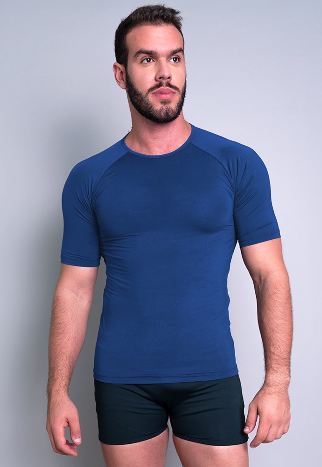 Camisa Térmica MVB Modas Masculina Manga Curta Segunda Pele Proteção Uv 50+ Azul