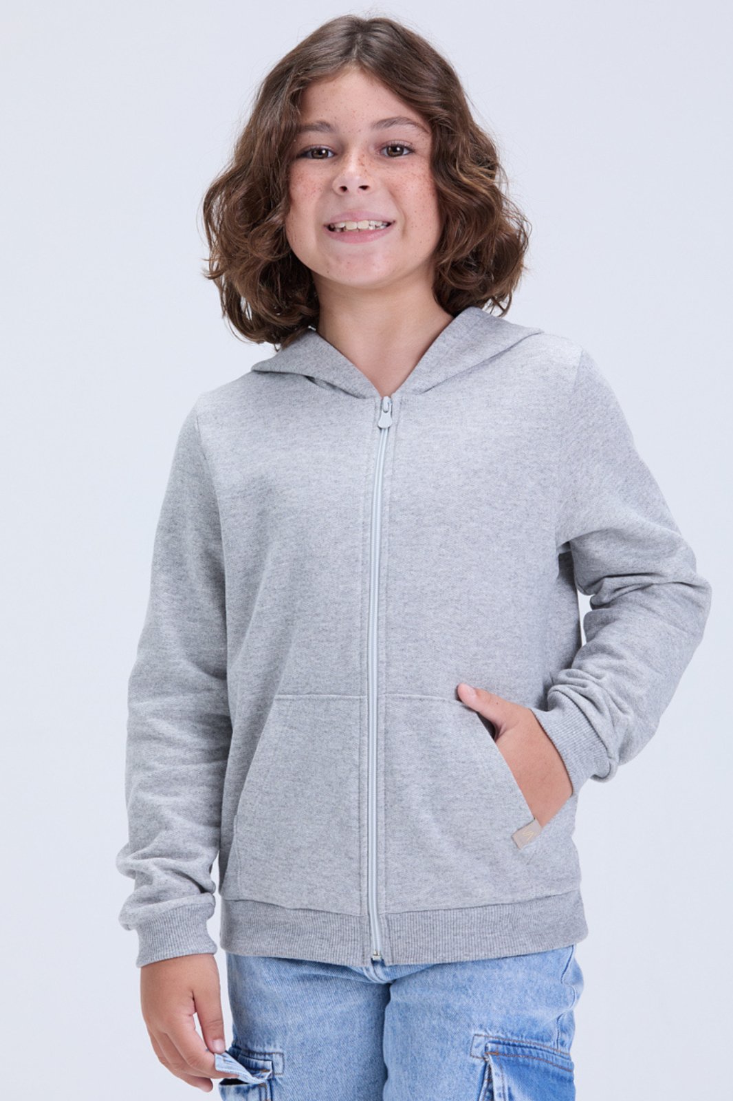 Vista 3 Infantil - Jaqueta Unissex de Inverno Moletom Liso com Capuz VIDA COSTEIRA cinza VIDA COSTEIRA cinza